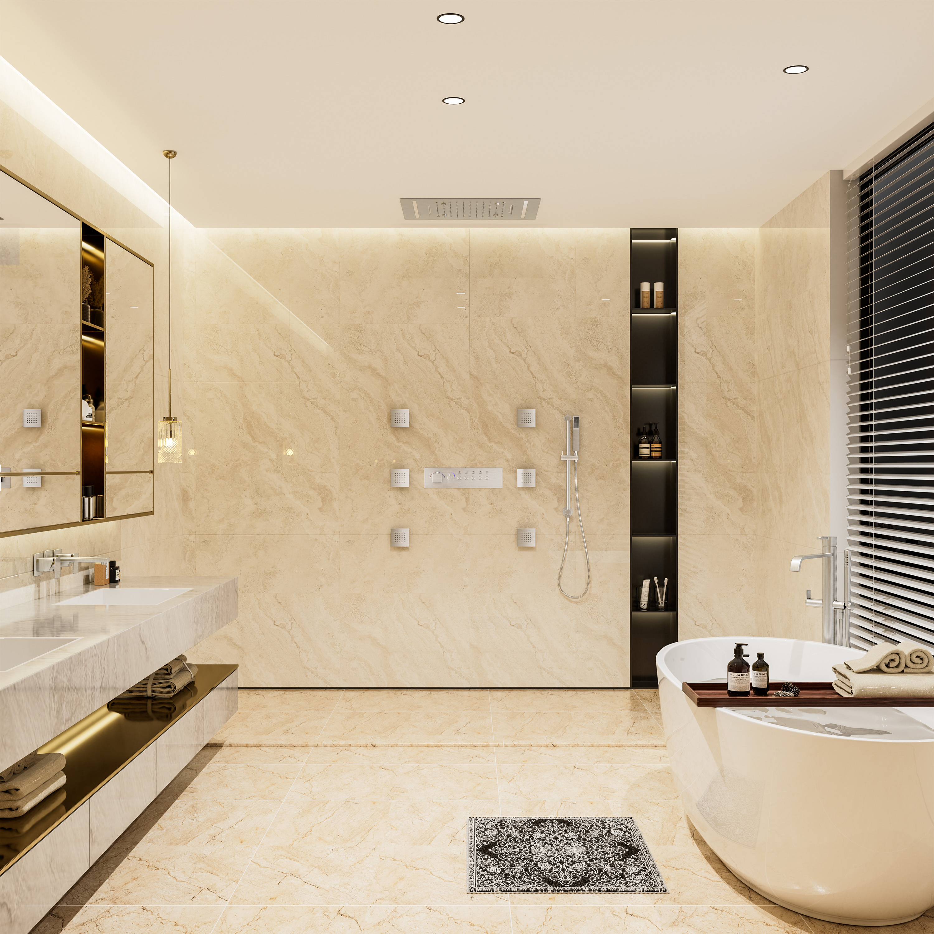 20*14 inch 5-Function Luxury Shower System with LED Lights and Slide Bar