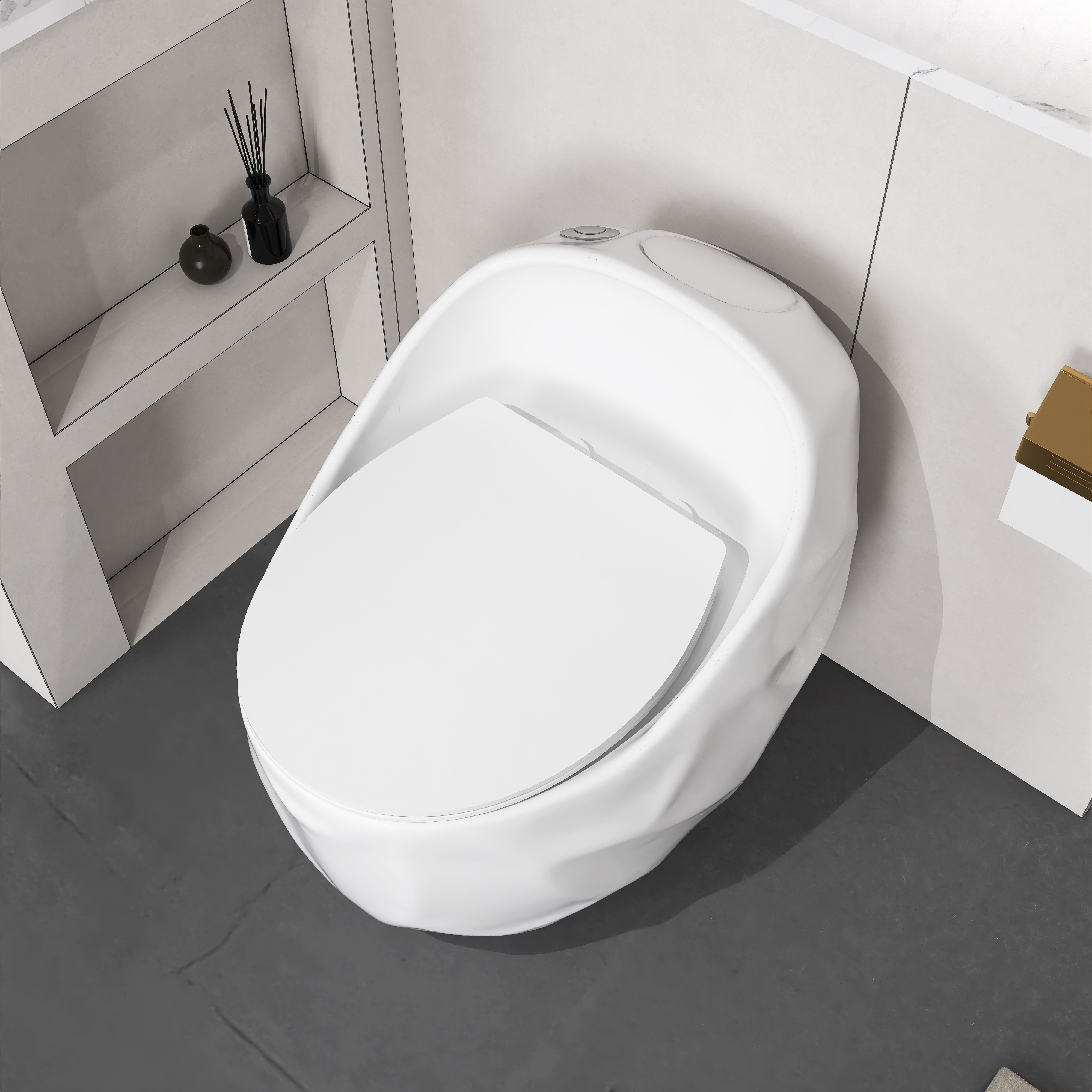 Egg Shape 1-Piece Toilet in Glossy White/Black with 1.28 GPF Single Flush