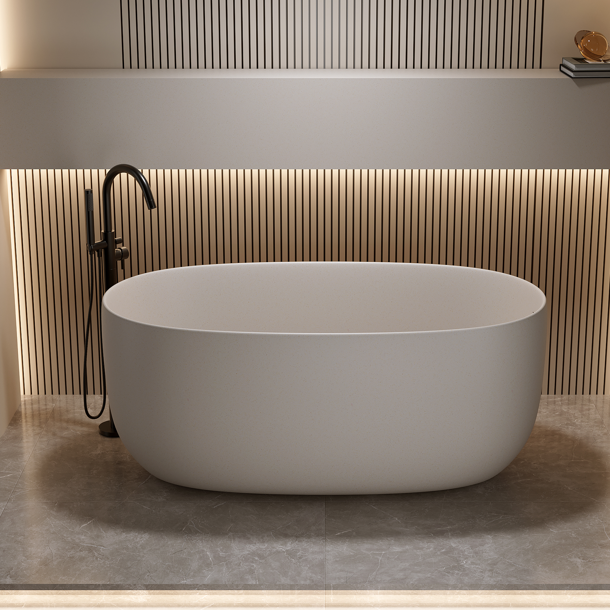 51" Freestanding Stone Resin Soaking Tub with Smooth Hand-Polished Surface, Pine Crest, Shadow Whisper