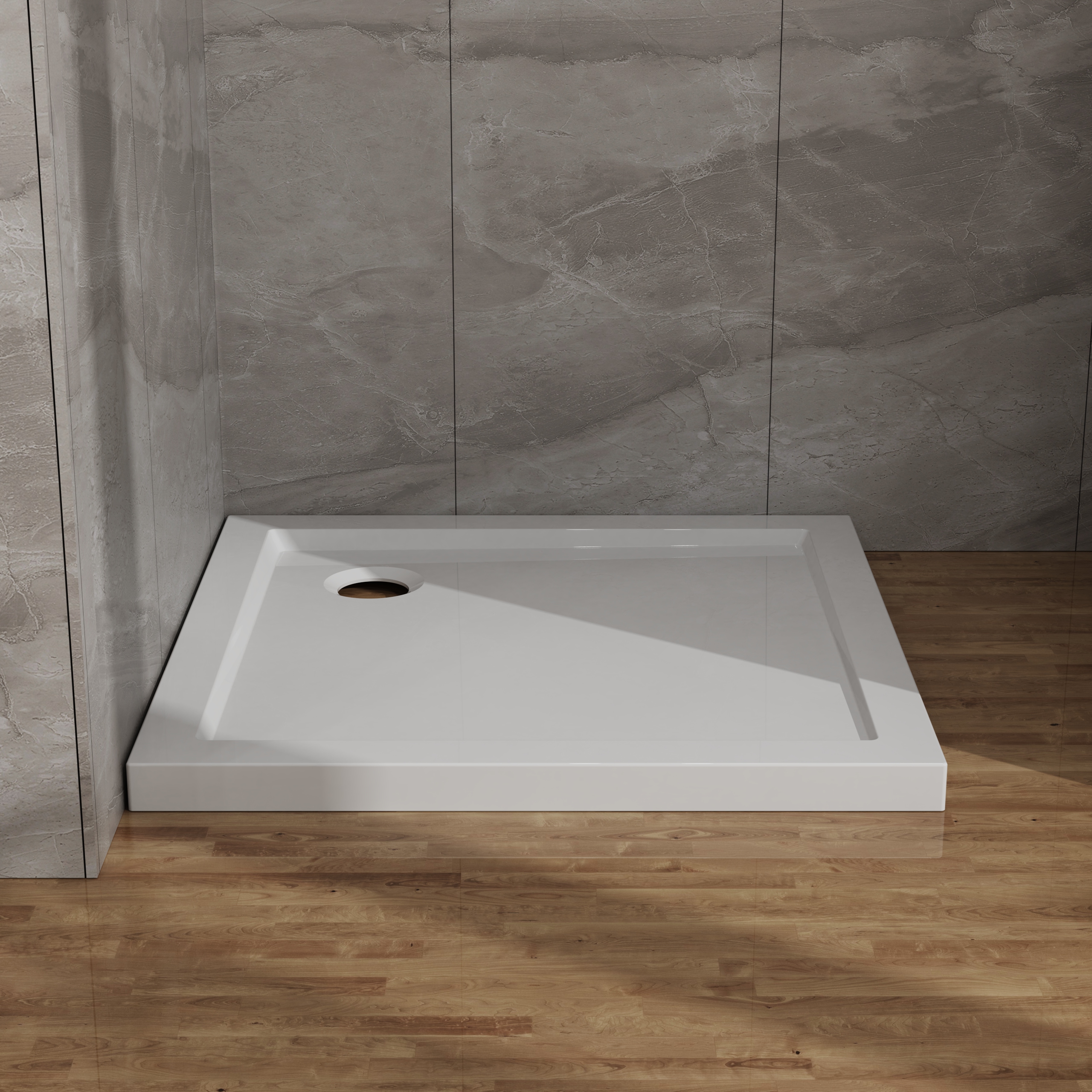 32" x 32" White No-Threshold Shower Base with Corner Drain, Anti-Slip Acrylic Shower Pan