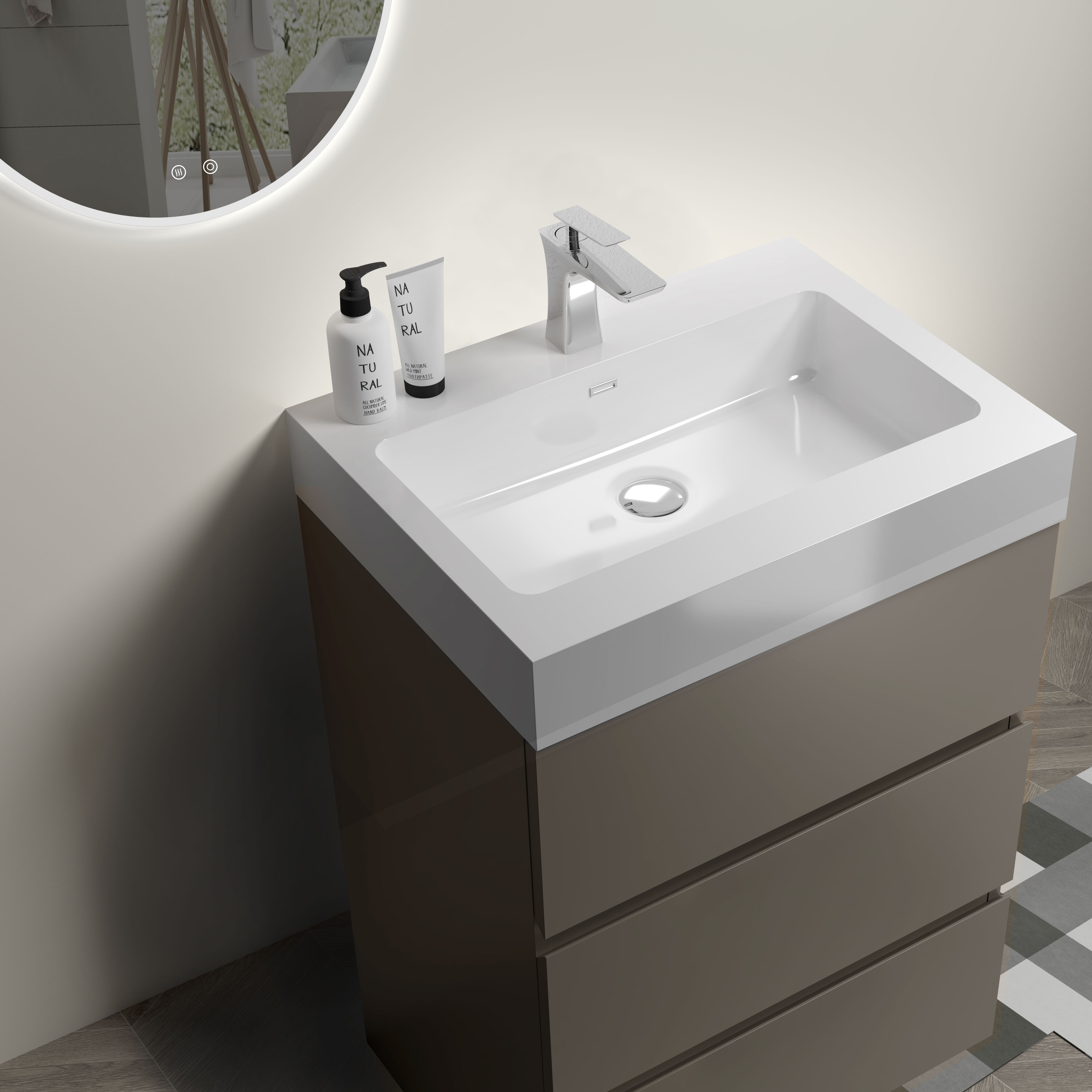 24"/30"/36" Gray Freestanding Bathroom Vanity with One-Piece Sink Basin
