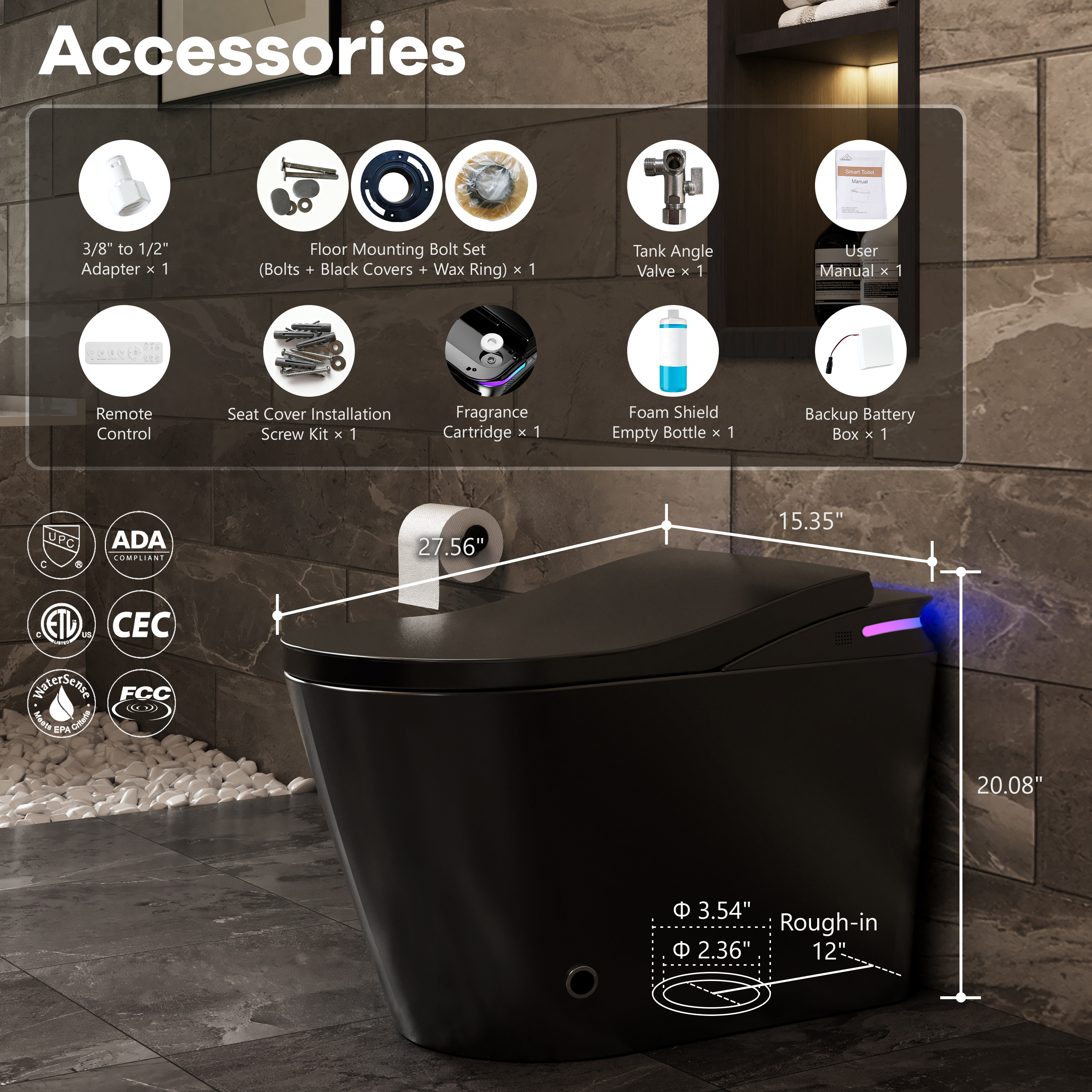 One-Piece Chair Height Elongated Smart Bidet Toilet with Auto Lid, Foam Shield Protection & Dual Flush