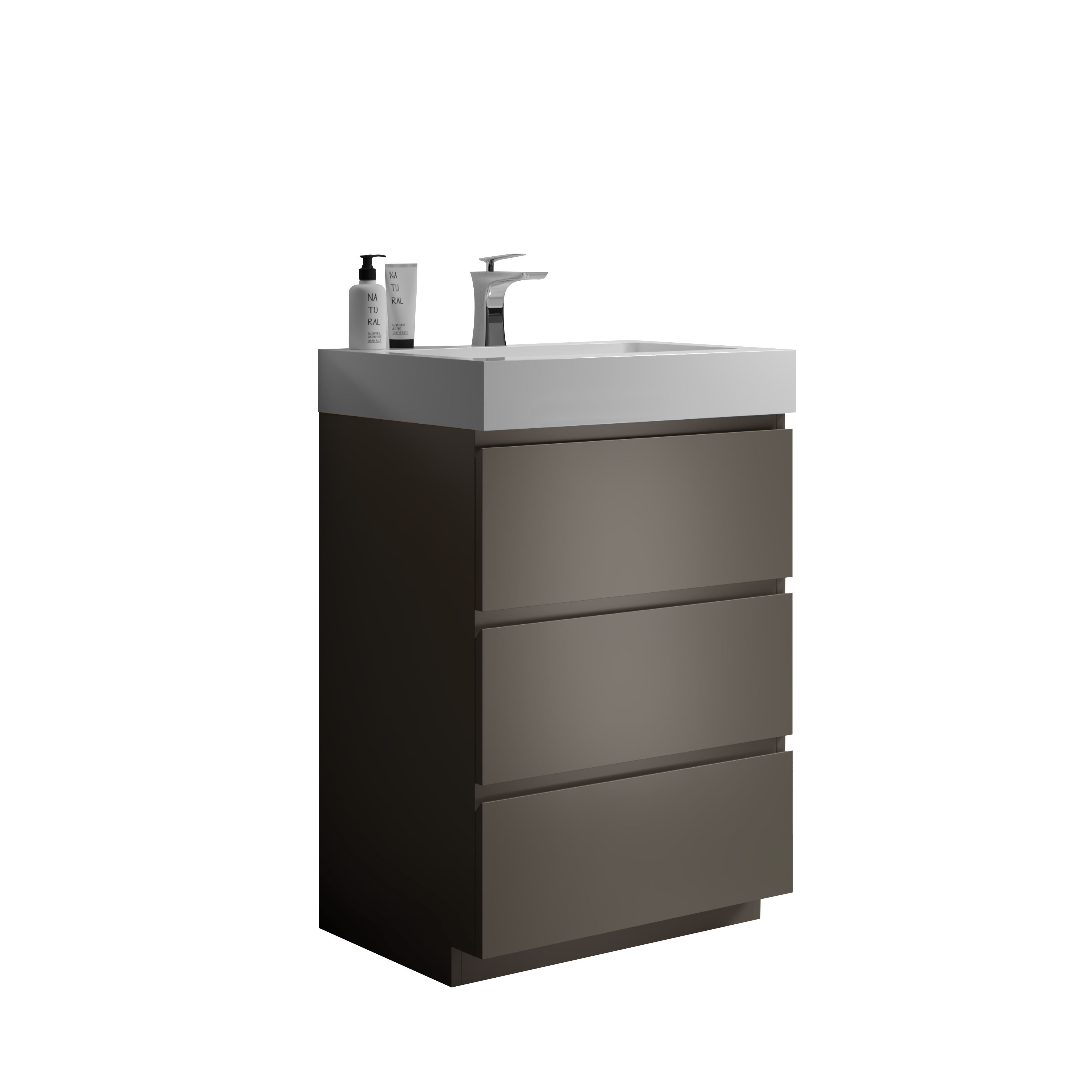 24"/30"/36" Gray Freestanding Bathroom Vanity with One-Piece Sink Basin