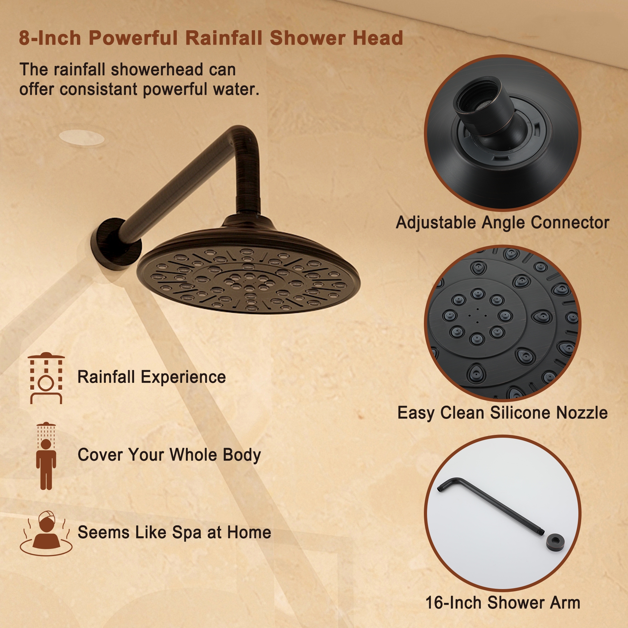 8-inch Rain Shower Head System with Pressure Balance Valve