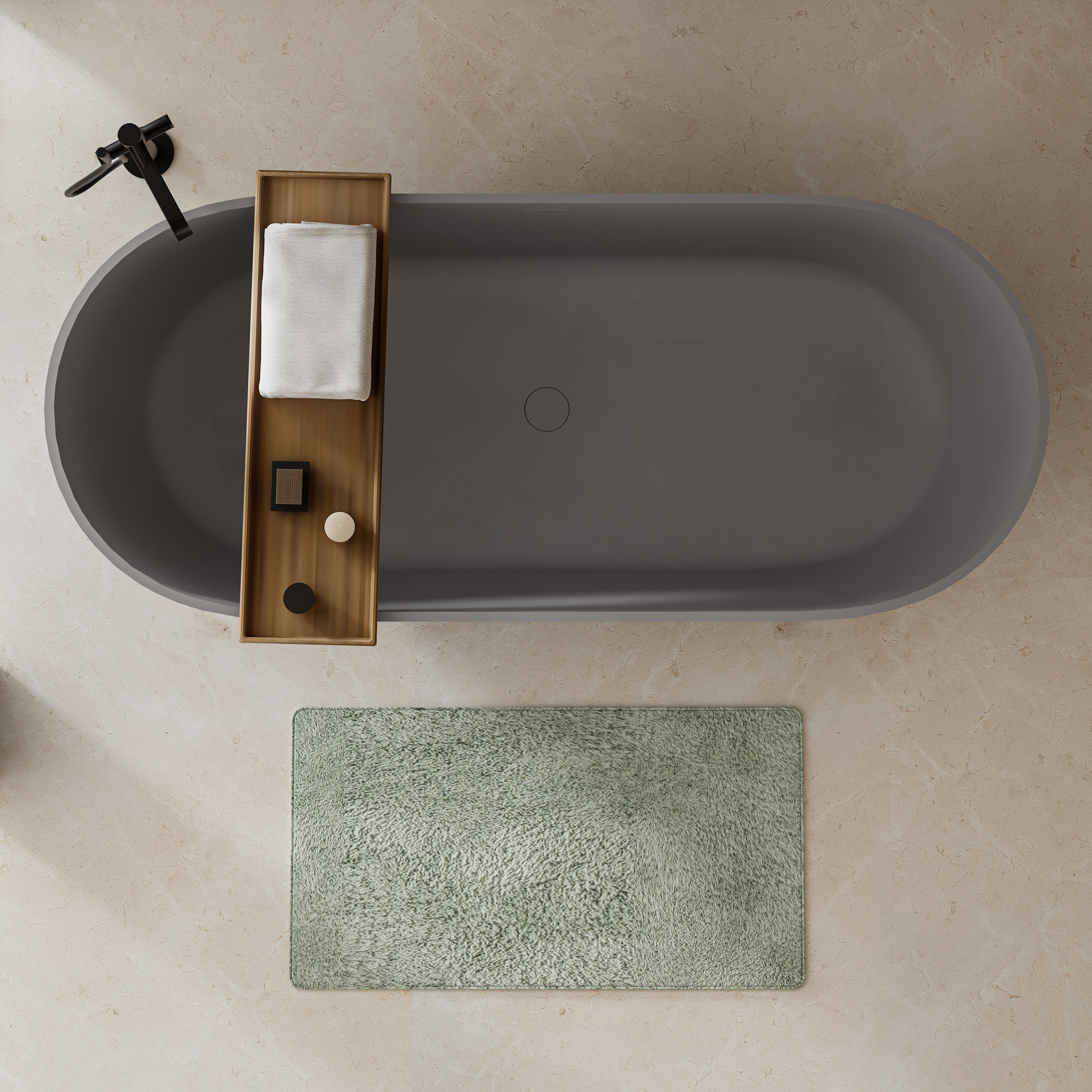 63" Engineered Stone Resin Freestanding Soaking Bathtub with Overflow and Pop-up Drain