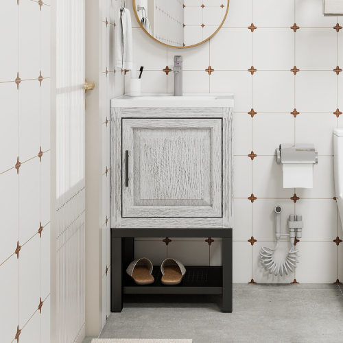 Freestanding Bathroom Vanity with White Ceramic Sink & Hot and Cold Faucet