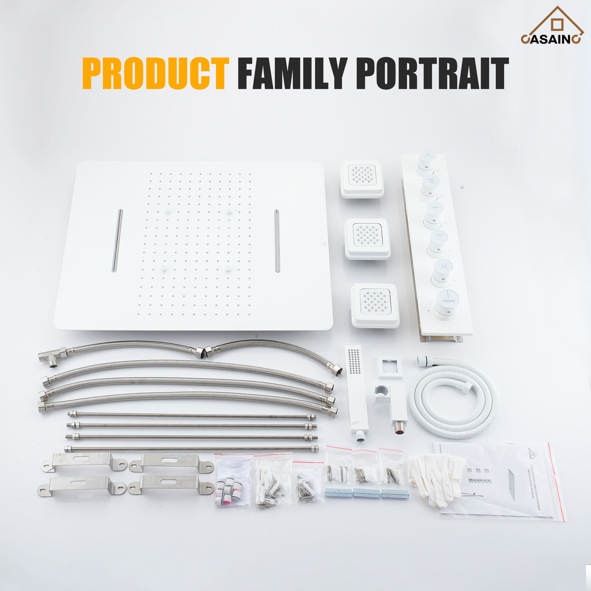 20*24'' Rectangle Shower System With 4 Sprays Modes & 3 Body Jets