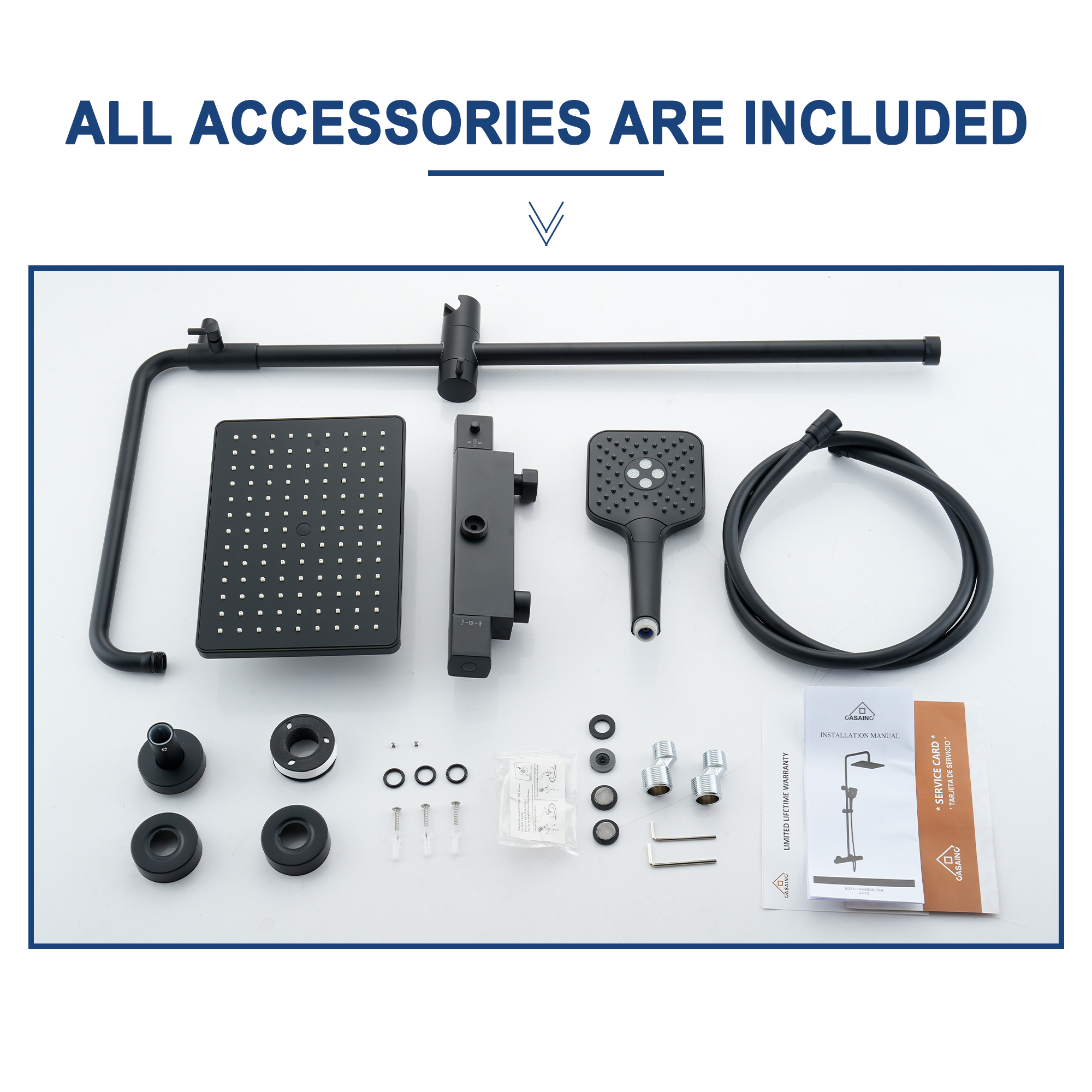 11.4*7.5" Thermostatic Rain Shower Faucet with Slide Bar in Matte Black