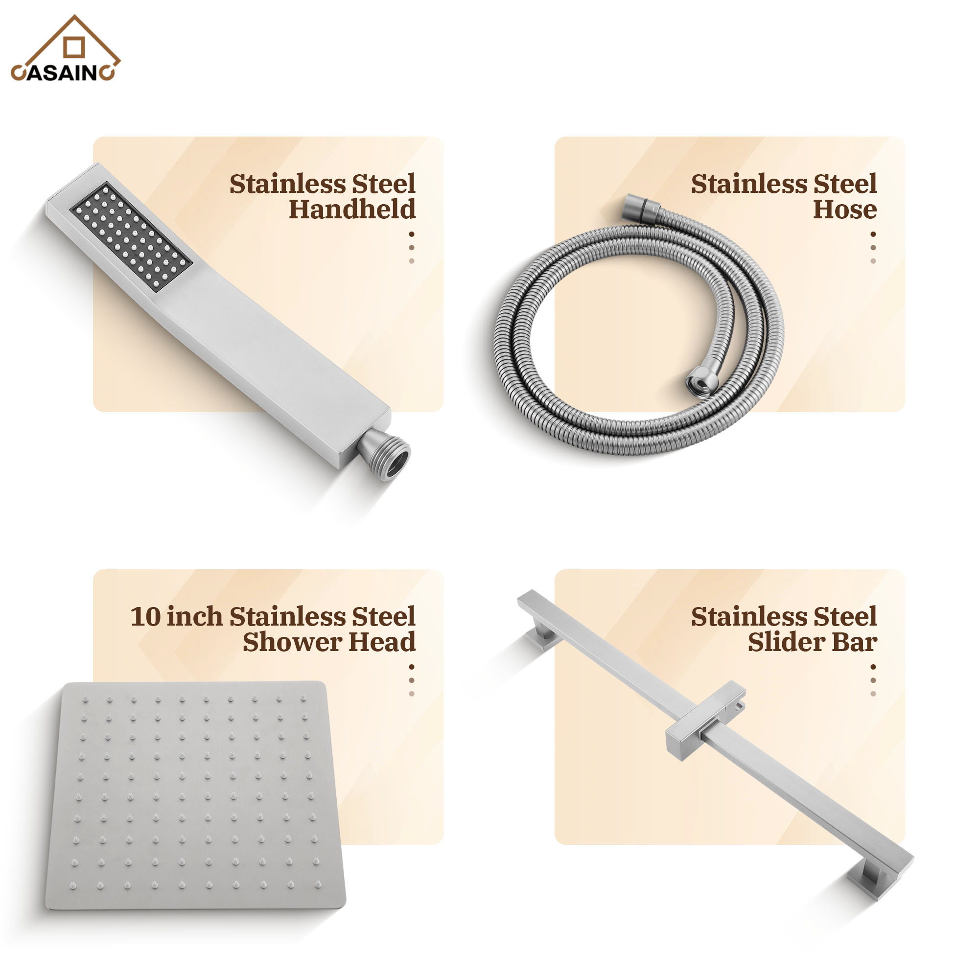 10" Wall Mount Rain Shower Shower System With Hand Shower & Slide Bar