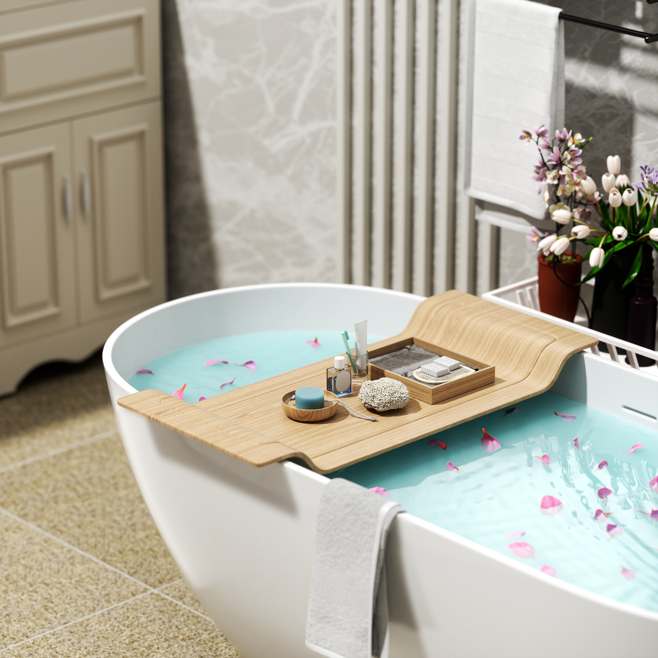 59"/63"/69" Modern Stone Resin Freestanding Soaking Tub with Spa-Level Comfort