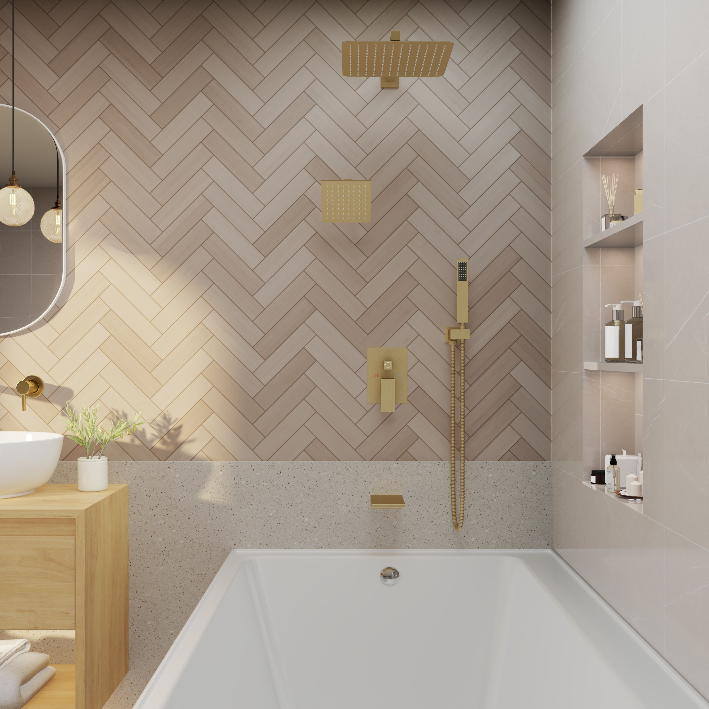 12" 4-Function Dual Shower Head System with Tub Spout