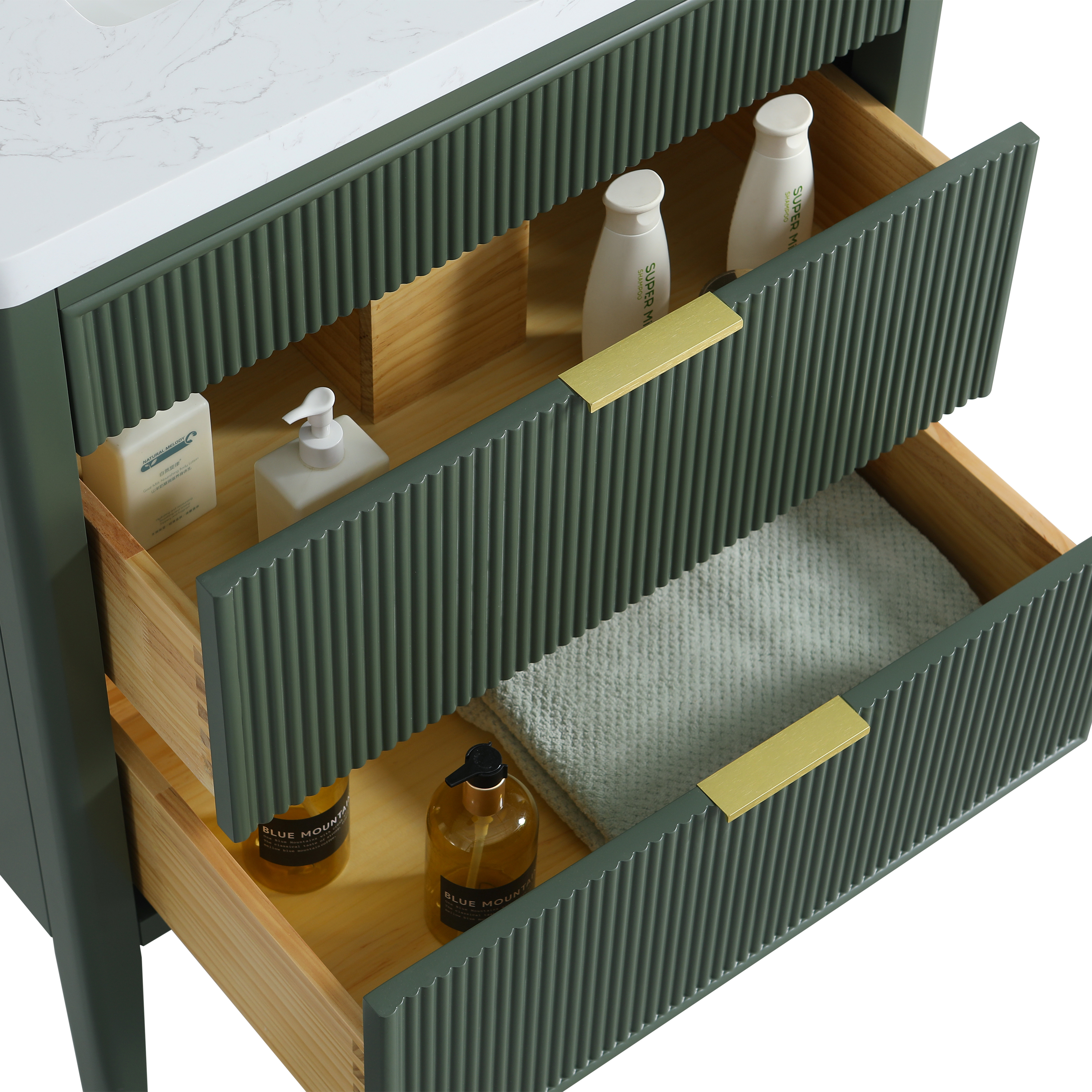 30"/36"/48" Freestanding Single Sink Bathroom Vanity with Solid Wood Construction & Marble Top