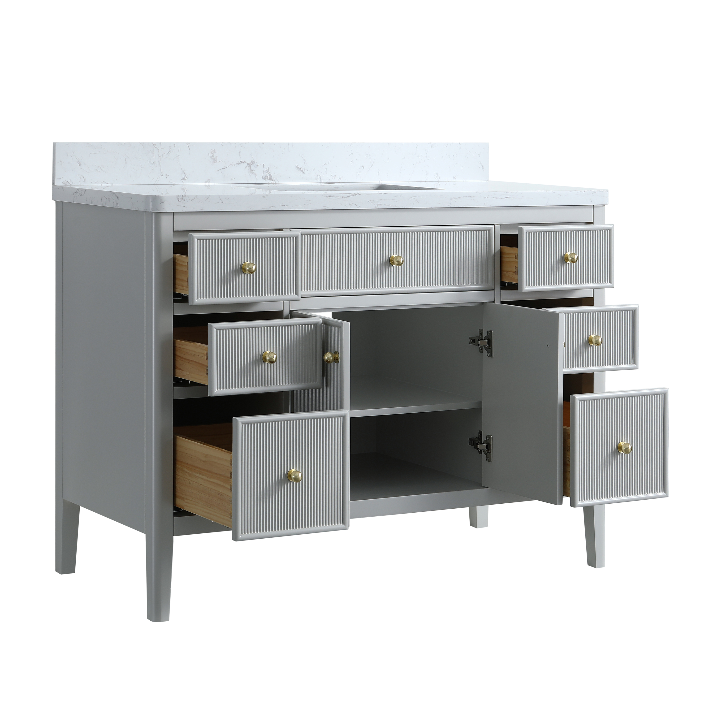 30"/36"/48" Freestanding Single Sink Bathroom Vanity with Solid Wood Construction & Marble Top