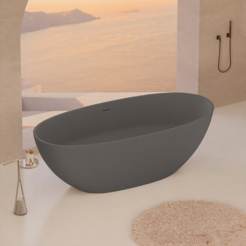 65" Freestanding Solid Surface Bathtub with Overflow, Pop-up Drain andSanding Sponge