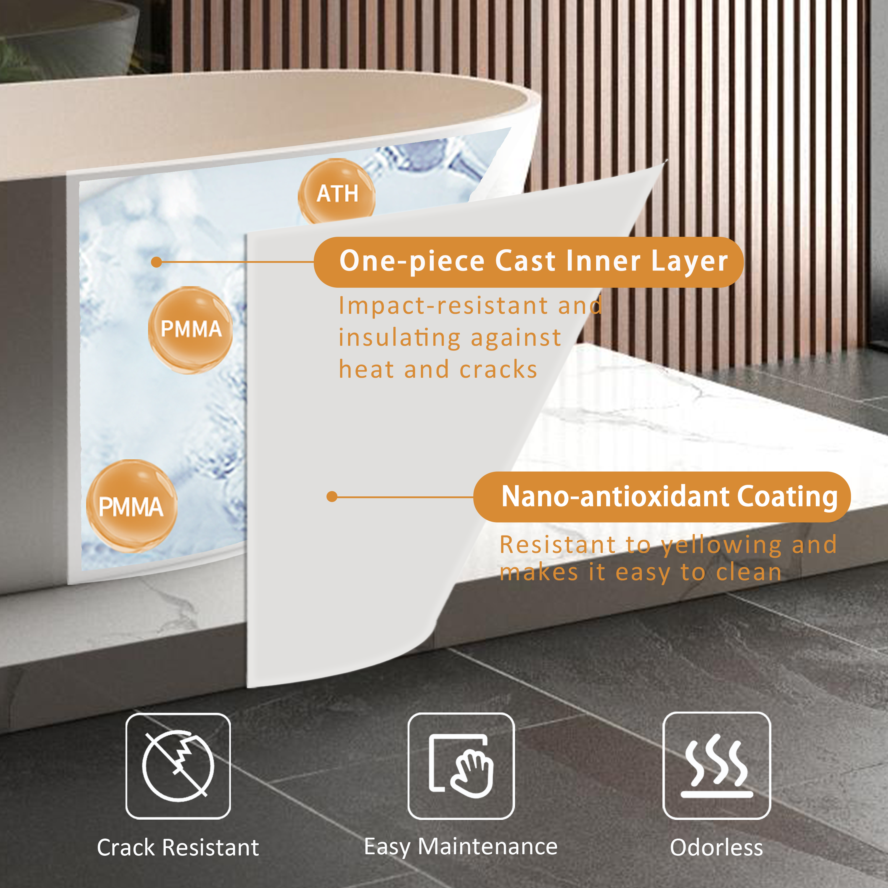 65" Oval Stone Resin Freestanding Soaking Tub with Ergonomic Design