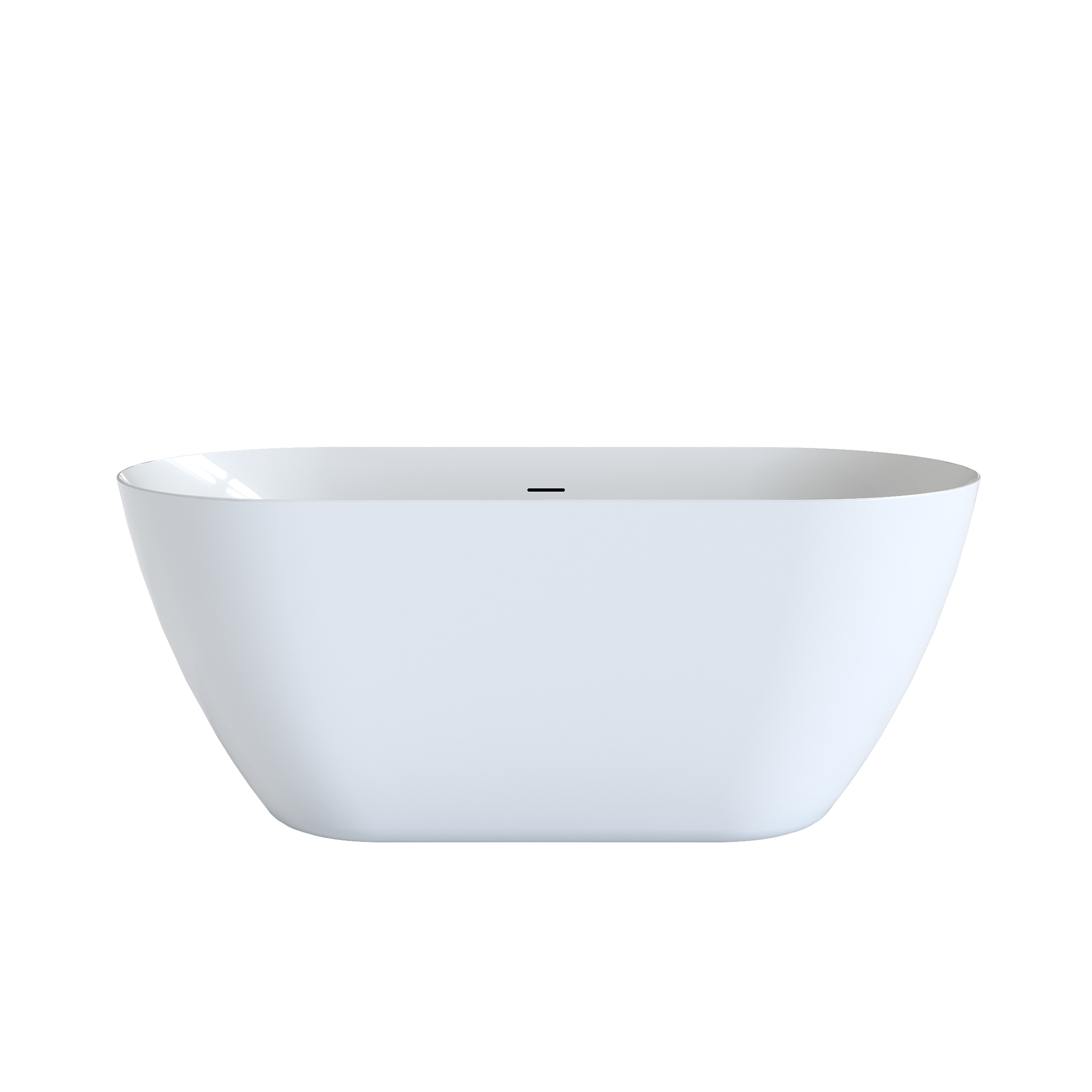 59" Glossy White Acrylic Freestanding Oval Soaking Bathtub with Center Pop-Up Drain and Integrated Overflow