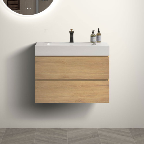 24"/30"/36" Natural Oak Wall Mounted Floating Bathroom Vanity with Sink