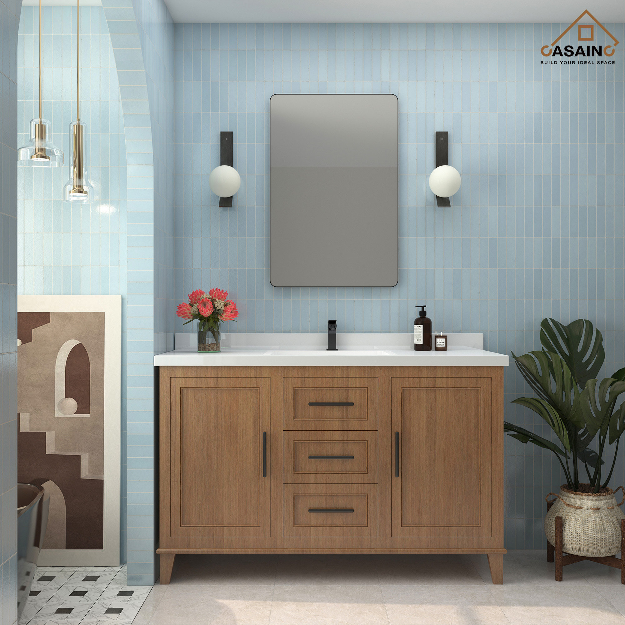 Wall-Mounted Vanity Mirror with Matte Black Metal Frame