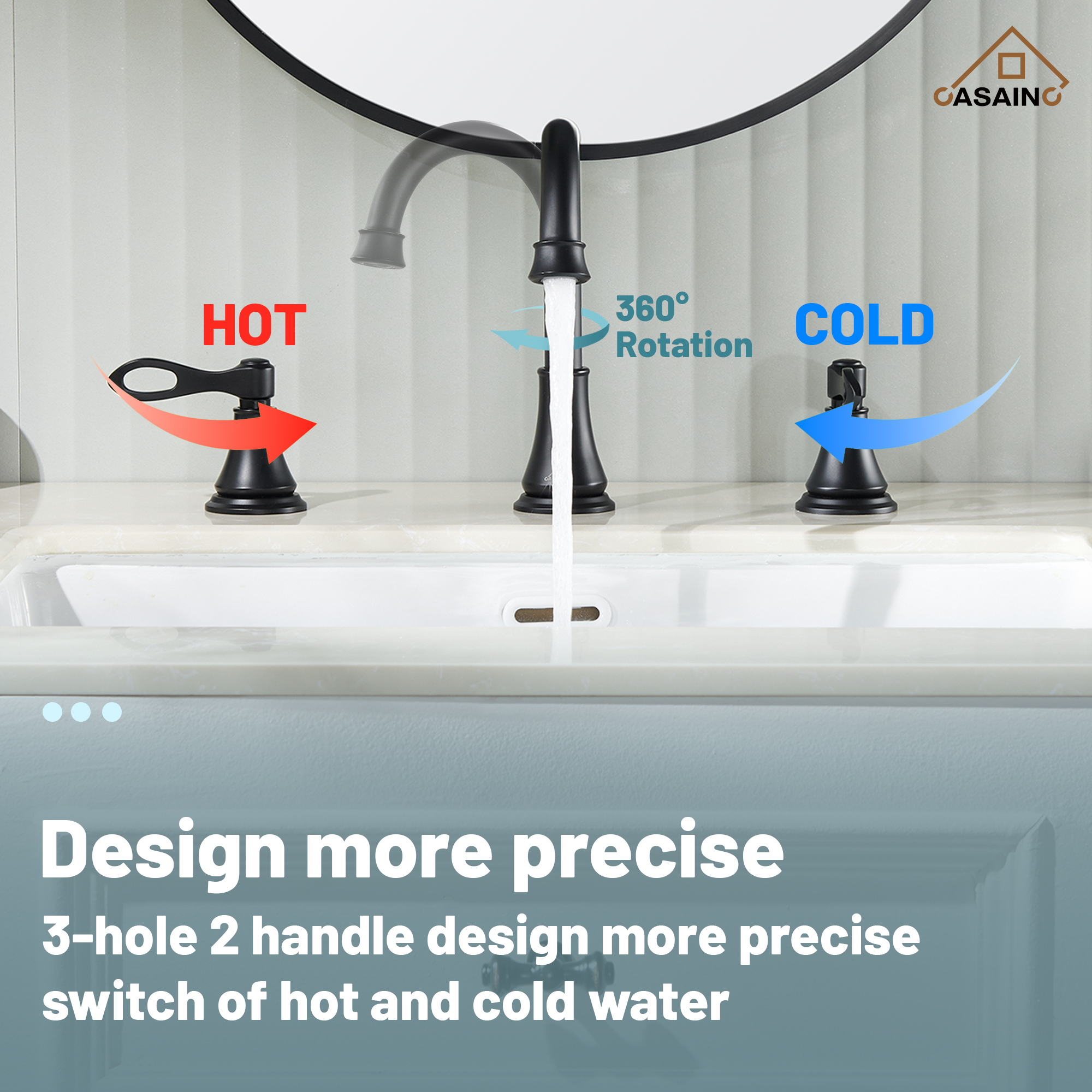 Casainc 8" Brass Bathroom Sink Faucet 3 Hole Gold Bathroom Faucet  2 Handle Gold Faucet for Bathroom Sink with Pop-up Drain Assembly Widespread Vanity Faucets