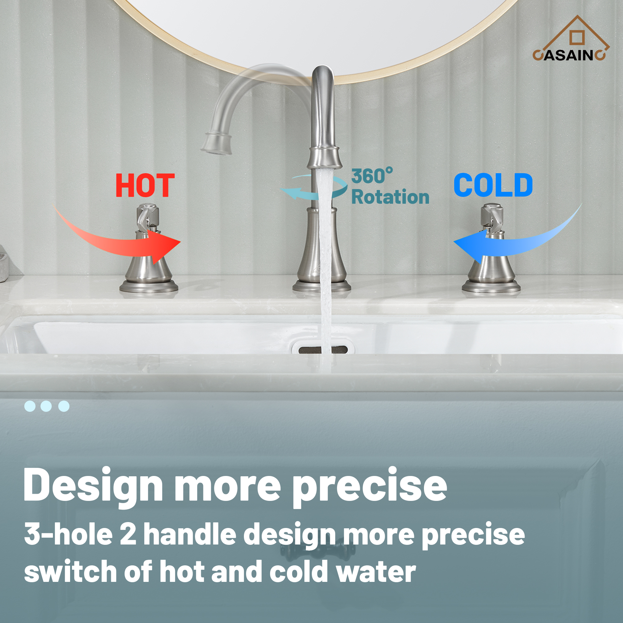 Casainc 8" Brass Bathroom Sink Faucet 3 Hole Gold Bathroom Faucet  2 Handle Gold Faucet for Bathroom Sink with Pop-up Drain Assembly Widespread Vanity Faucets