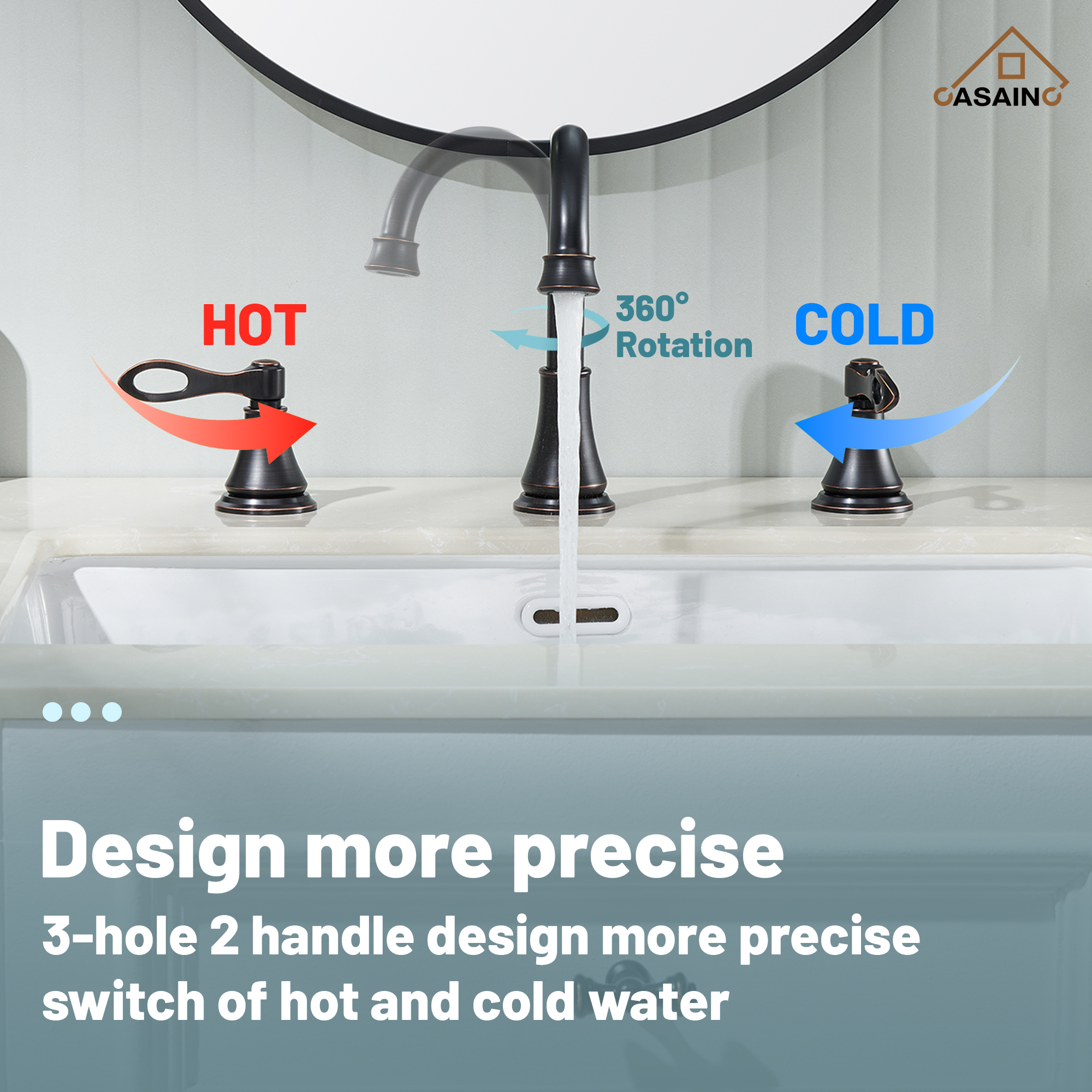 Casainc 8" Brass Bathroom Sink Faucet 3 Hole Gold Bathroom Faucet  2 Handle Gold Faucet for Bathroom Sink with Pop-up Drain Assembly Widespread Vanity Faucets