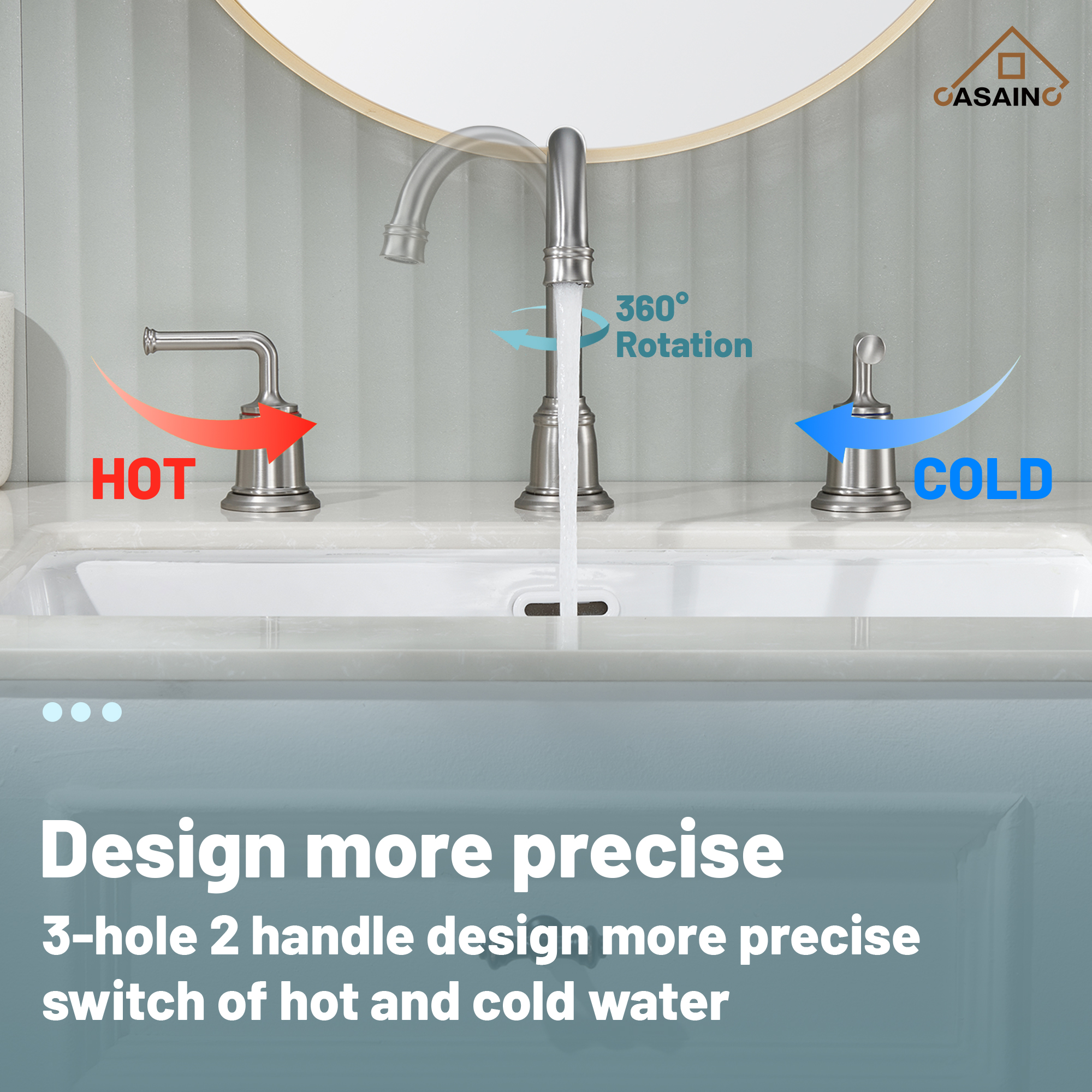 Casainc 8" Brass Bathroom Sink Faucet 2 Handle 3 Hole Gold Bathroom Faucet for Bathroom Sink with Pop-up Drain Assembly Widespread Vanity Faucets