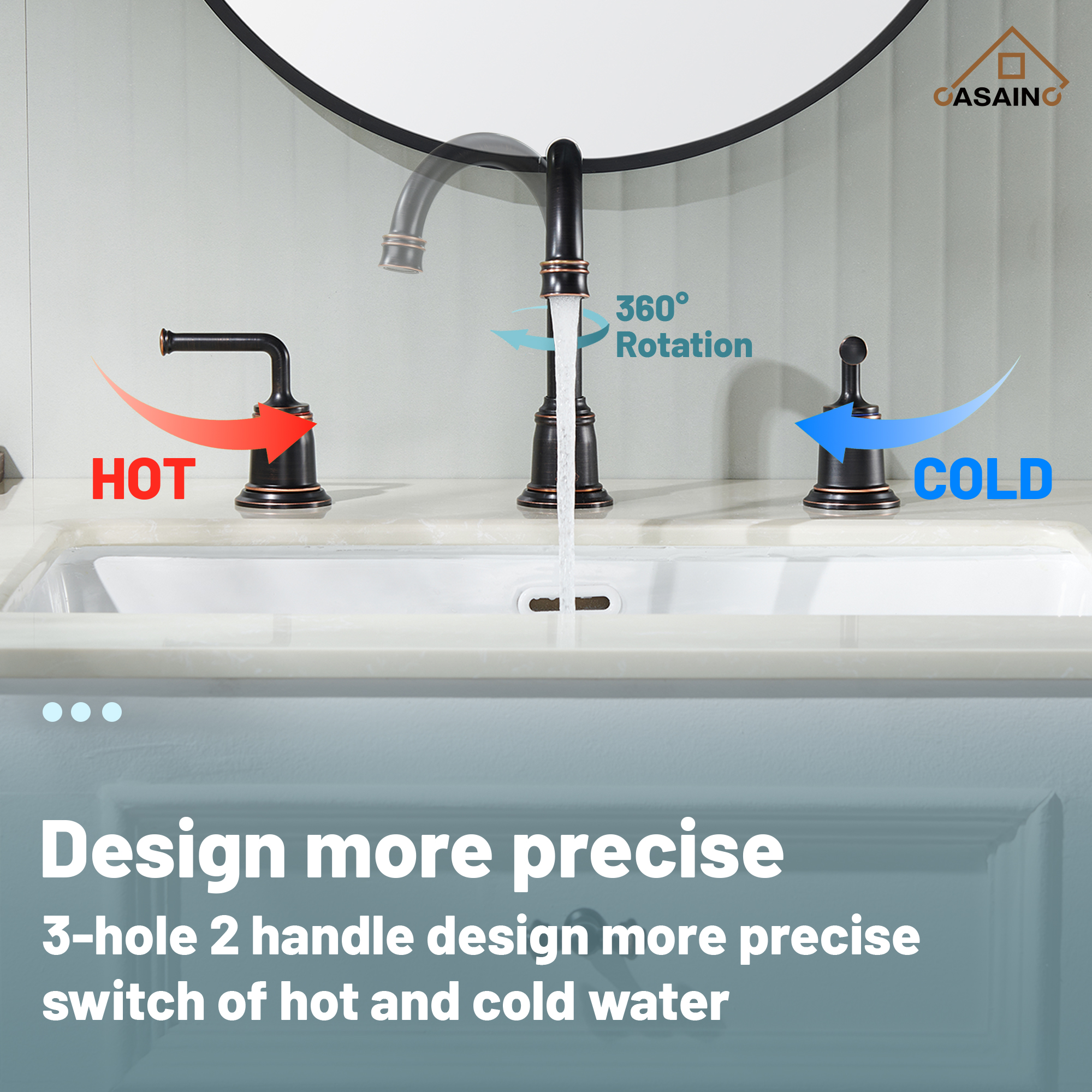 Casainc 8" Brass Bathroom Sink Faucet 2 Handle 3 Hole Gold Bathroom Faucet for Bathroom Sink with Pop-up Drain Assembly Widespread Vanity Faucets