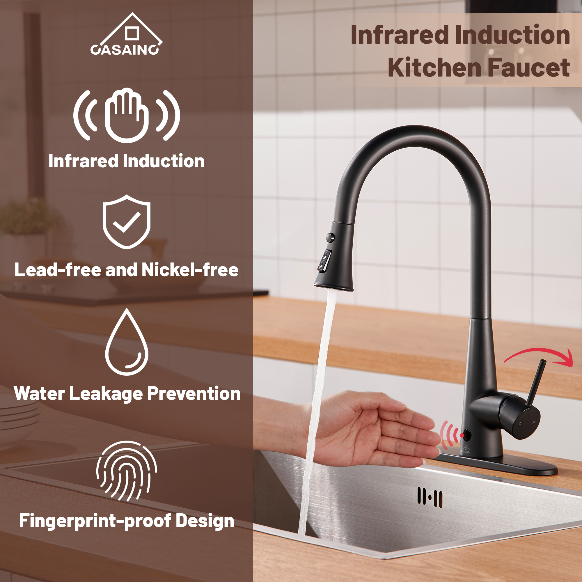 Single Handle Pull Down Sprayer Kitchen Faucet with Touchless Sensor,Dual Function