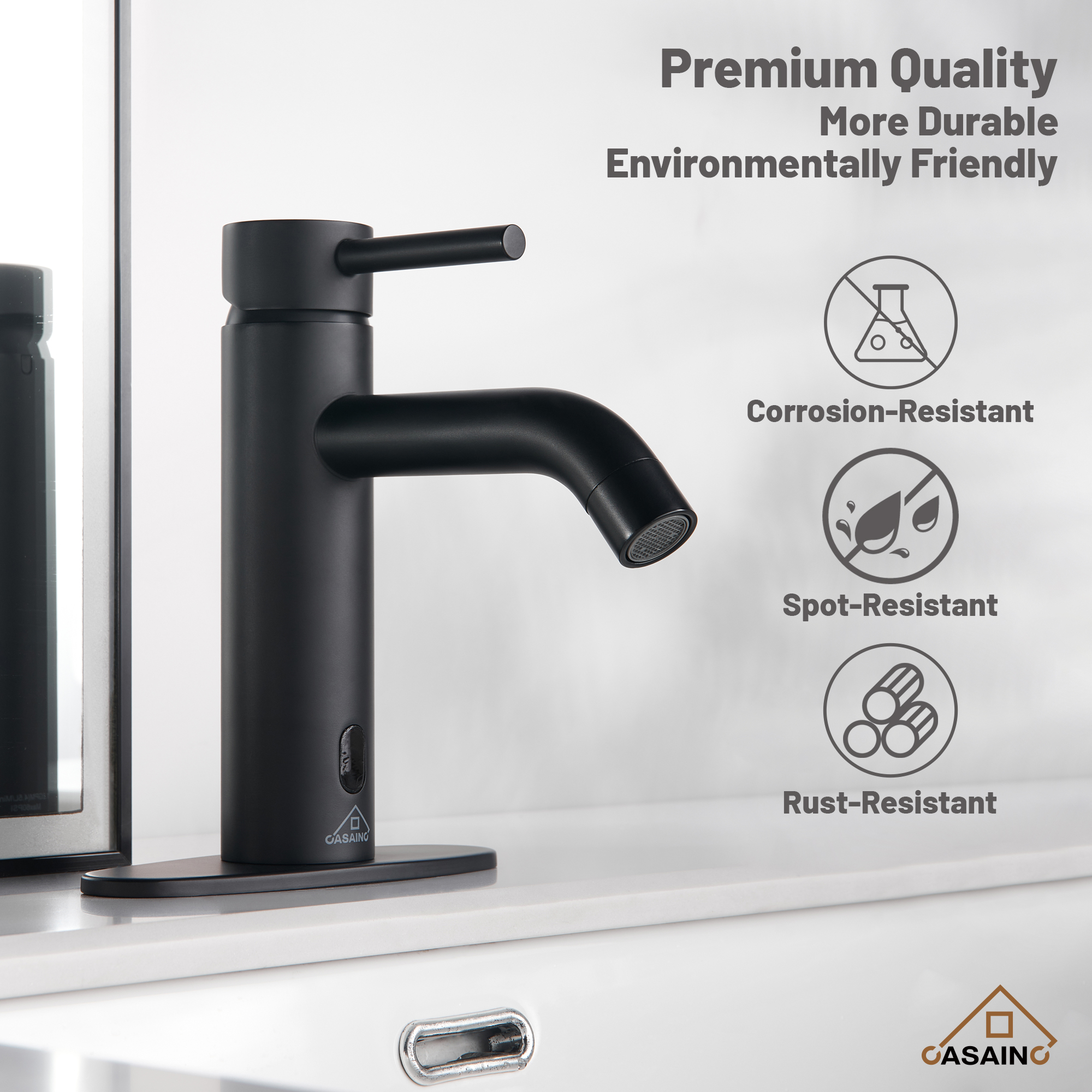 Single Handle Bathroom Basin Faucet with Pop-Up Drain, Infrared Sensor, Modern Design