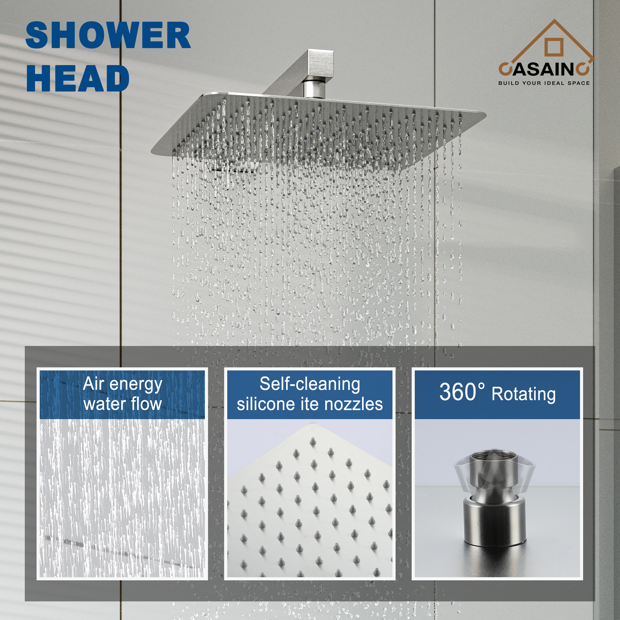Rainfall Shower System 10" Wall Mount Single Function Showerhead