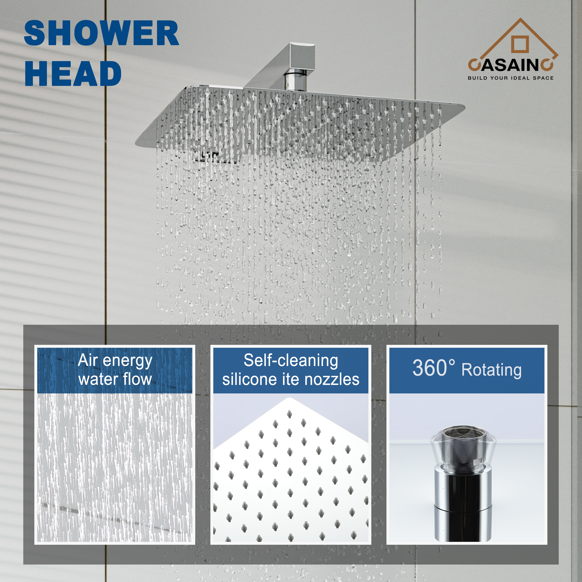 Rainfall Shower System 10" Wall Mount Single Function Showerhead