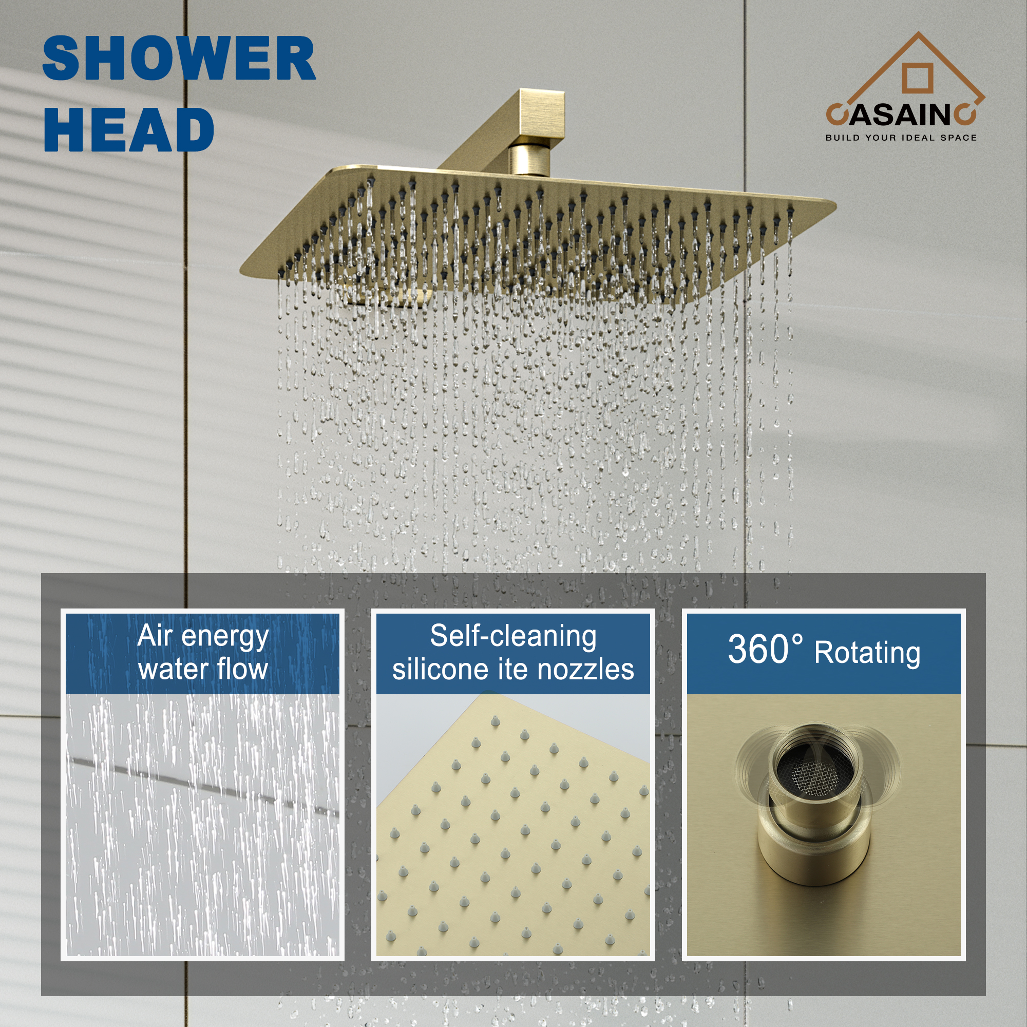 Rainfall Shower System 10" Wall Mount Single Function Showerhead