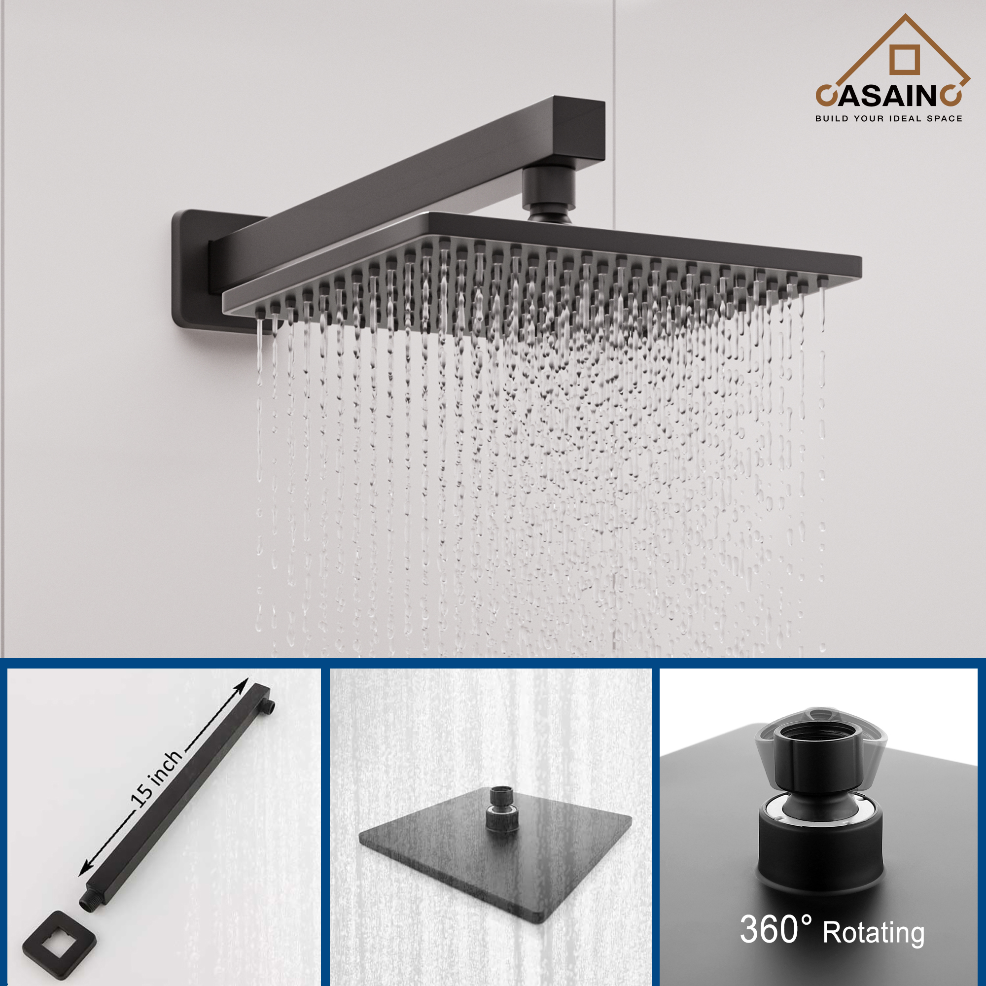 9" Wall Mount Rain Shower Head System Single Faucet (Valve Included)