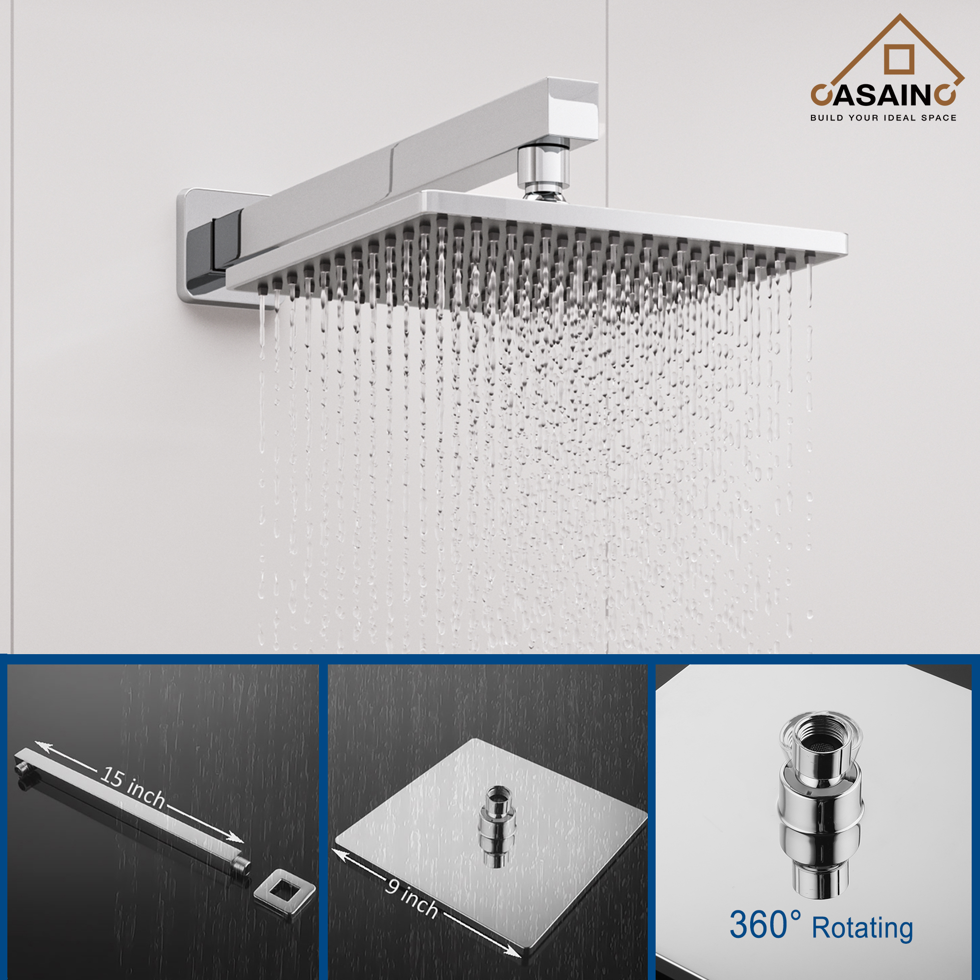 9" Wall Mount Rain Shower Head System Single Faucet (Valve Included)