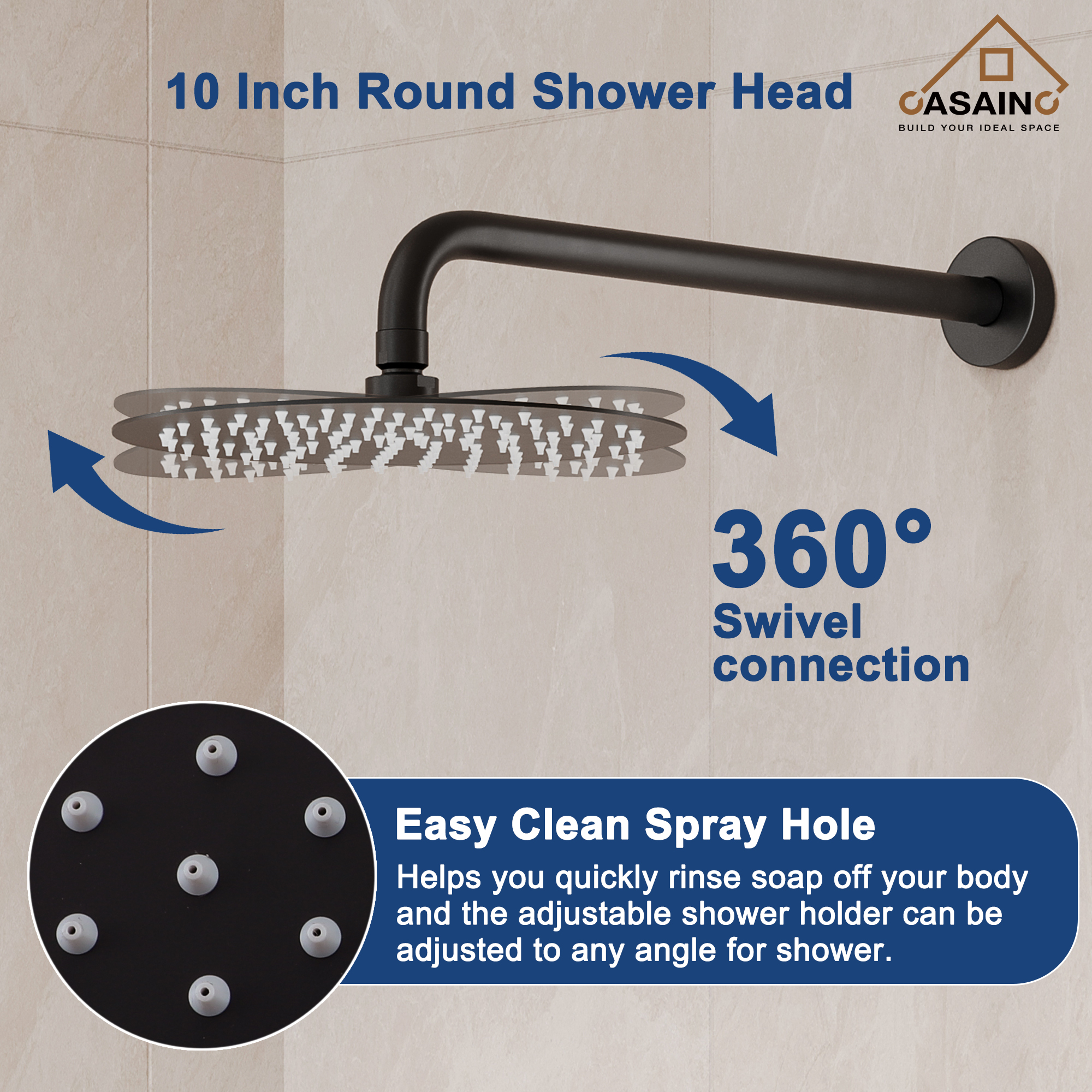 10" Wall Mount Round Shower Faucet Rain Shower System (Valve Included)