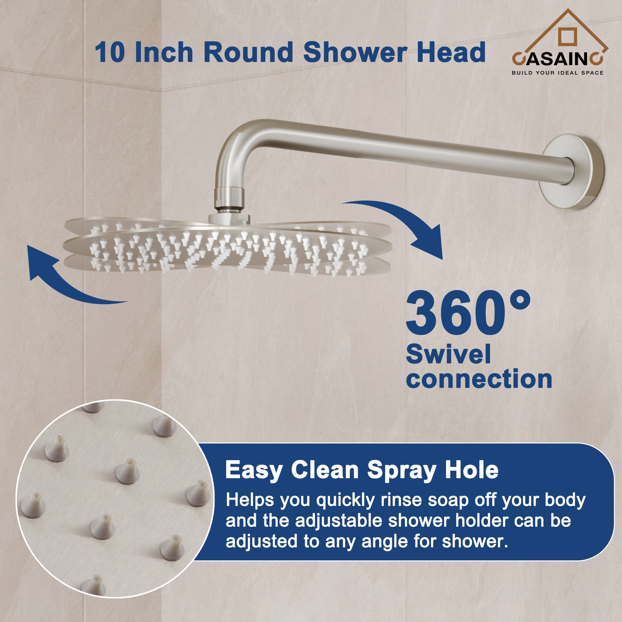 10" Wall Mount Round Shower Faucet Rain Shower System (Valve Included)