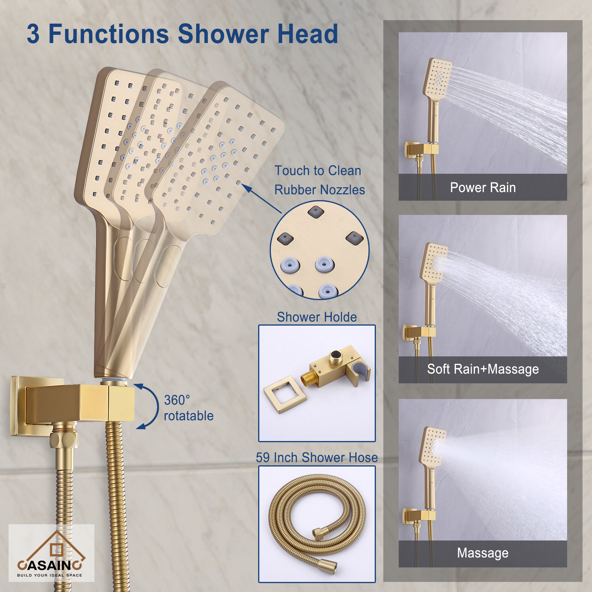 10" Brushed Gold Shower System Wall/Ceiling Mount Rain Shower System