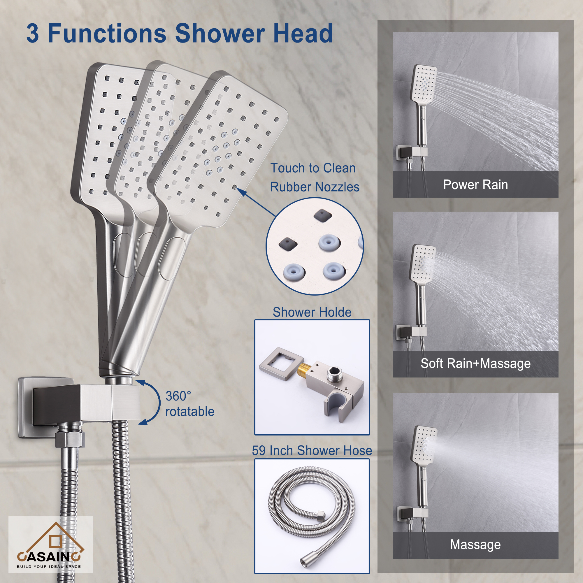 10" Square Ceiling Mounted Rain Shower System with Hand Shower