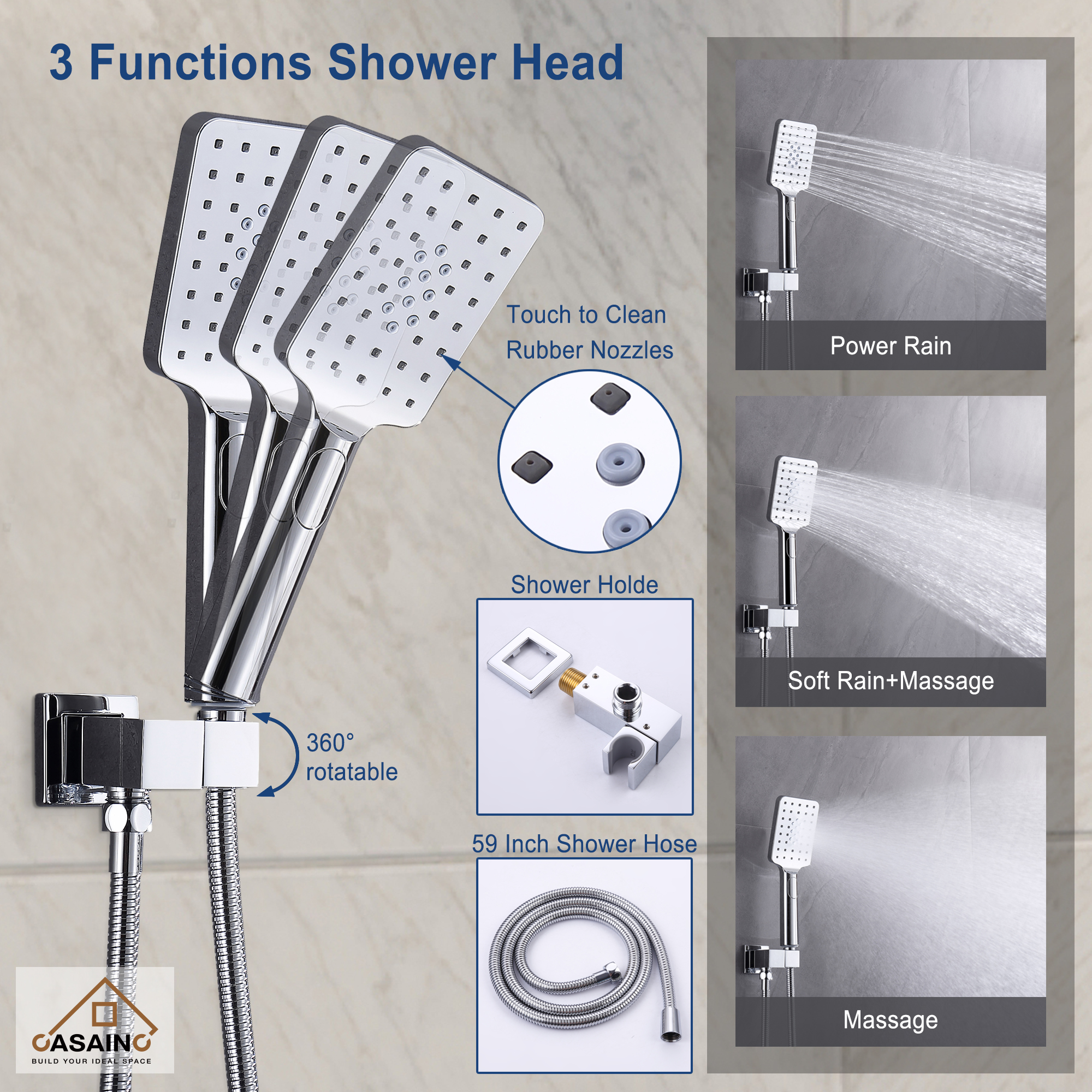 10" Square Ceiling Mounted Rain Shower System with Hand Shower