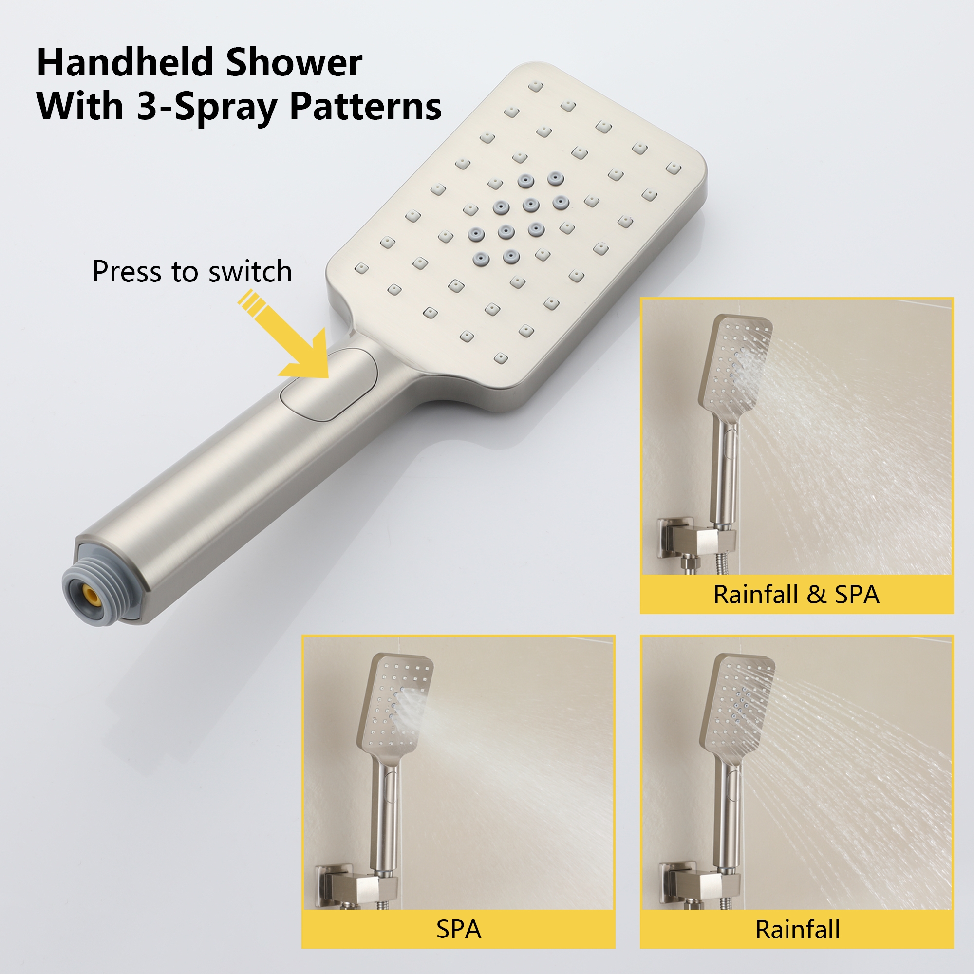 10-inch/12-inch Rain Shower System with 3-Spray Pattern Hand Shower in Brushed Nickel