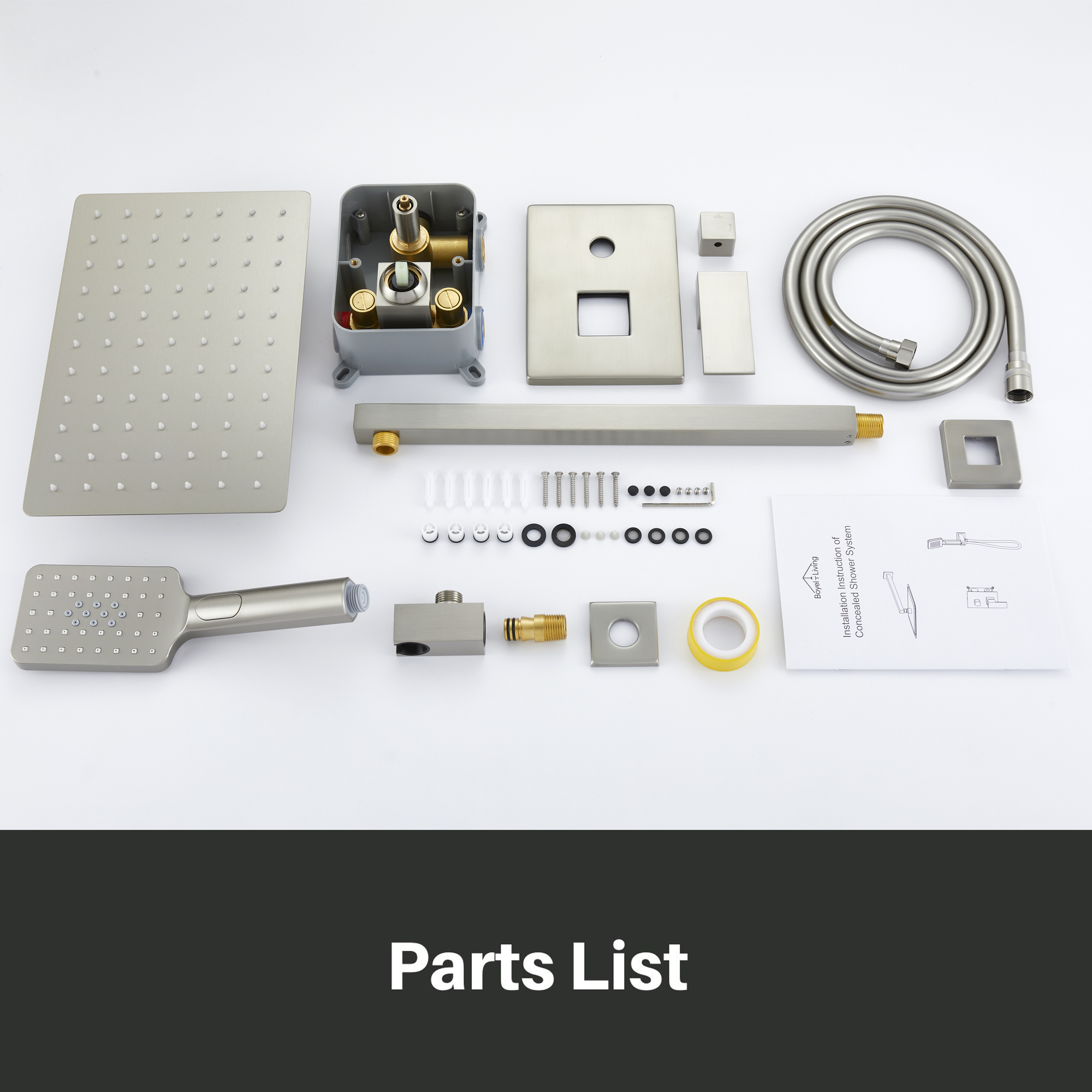 12*8 inch Wall Mounted Shower System with 3-Spray Hand Shower