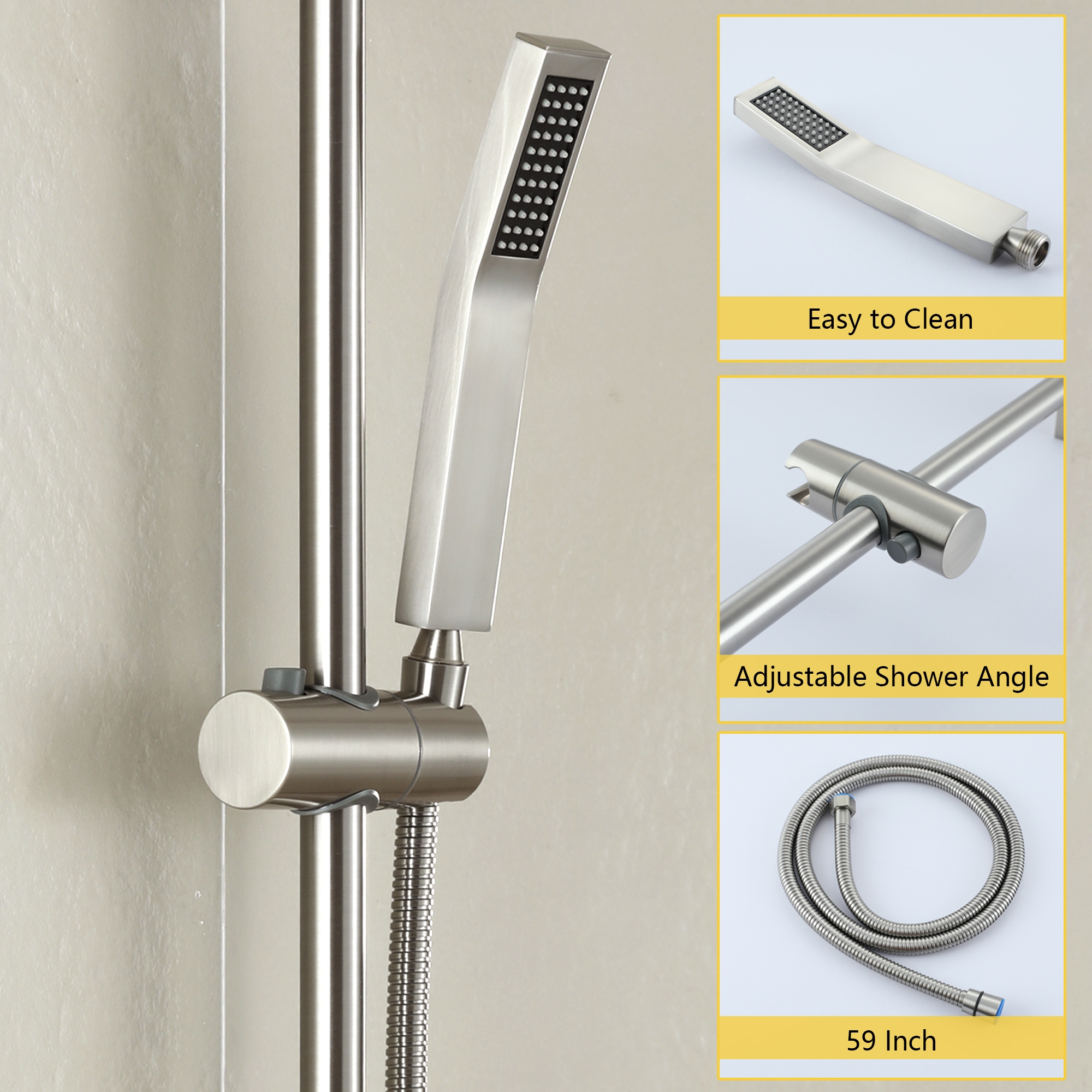 12" Wall Mount Pressure Balanced Shower System with Slide Bar
