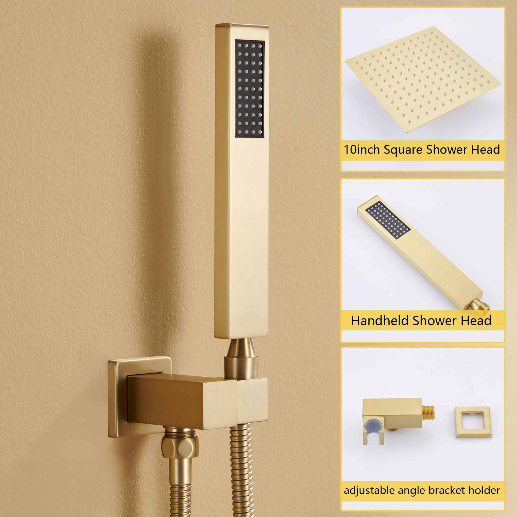 10" Brushed Gold Stainless Steel Rain Shower System with Balance Valve