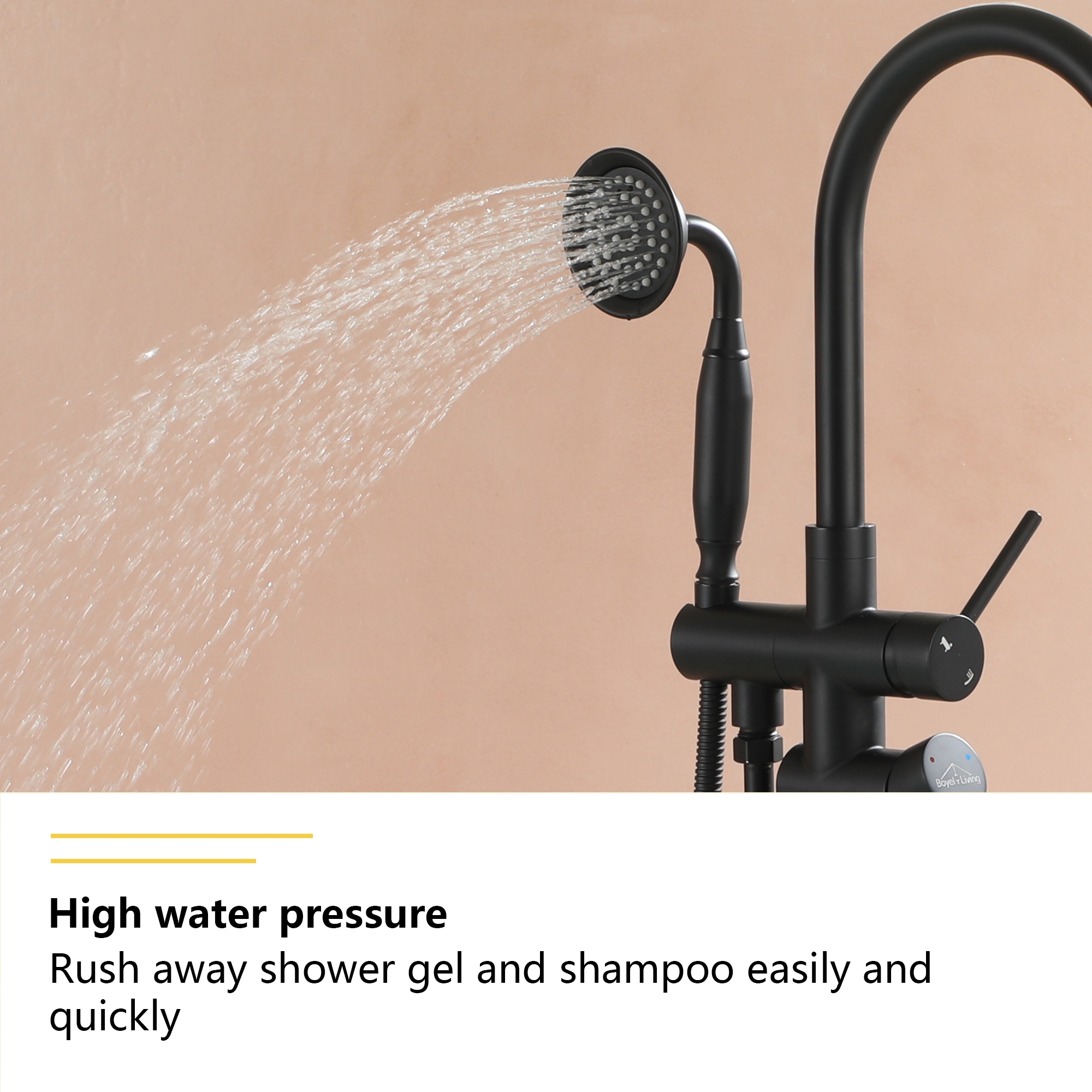 Freestanding Bathtub Faucet with Handheld Shower & Double Handles