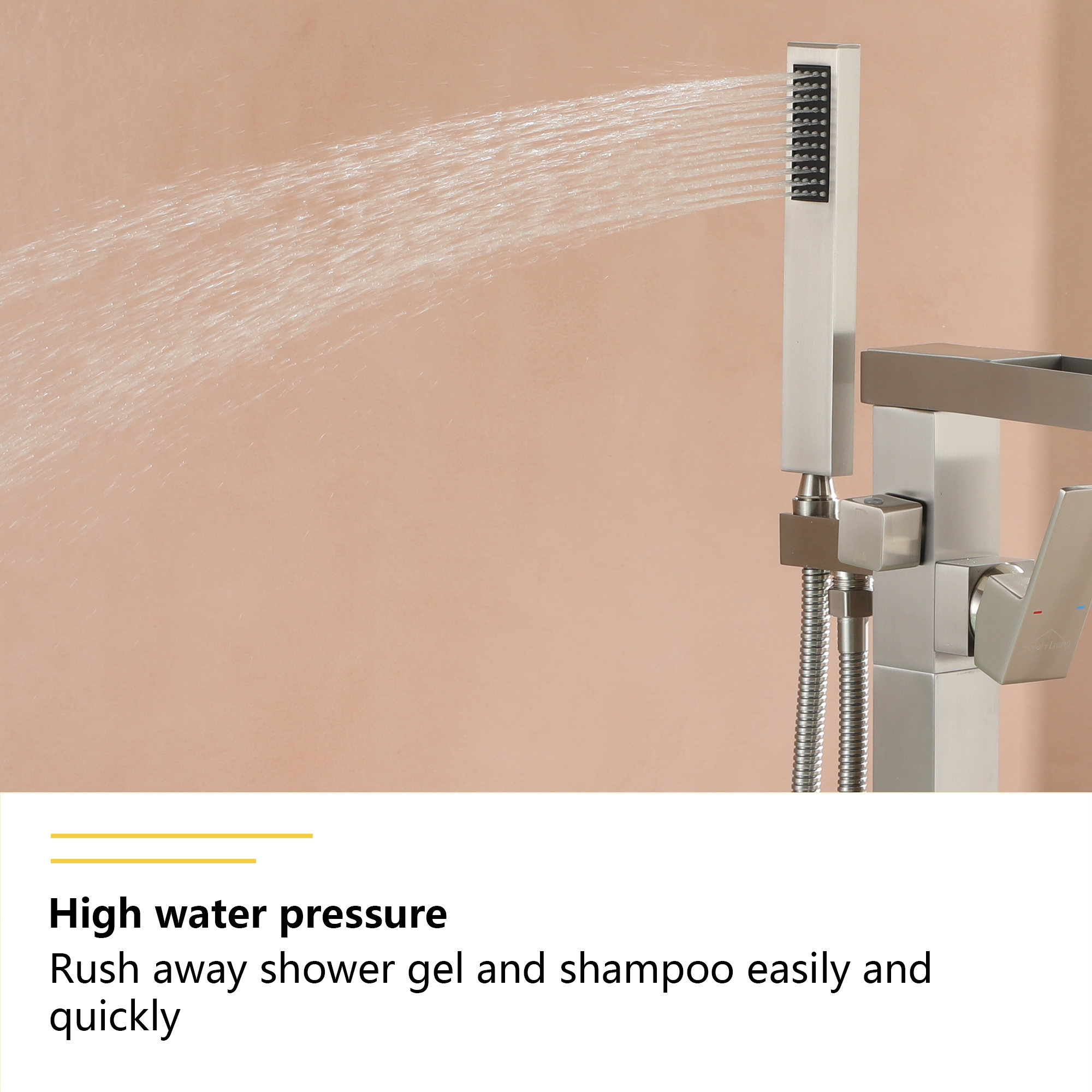 Single-Handle Freestanding Waterfall Bathtub Faucet with Handheld Shower