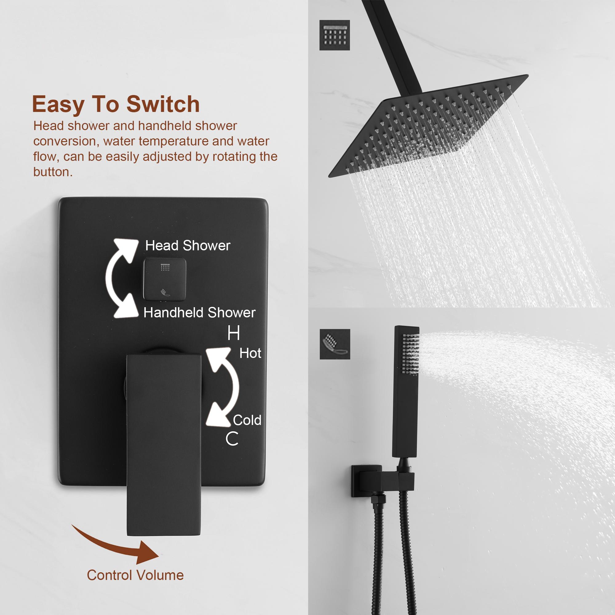 10" Square Bathroom Ceiling-Mount Shower System with Handheld Shower