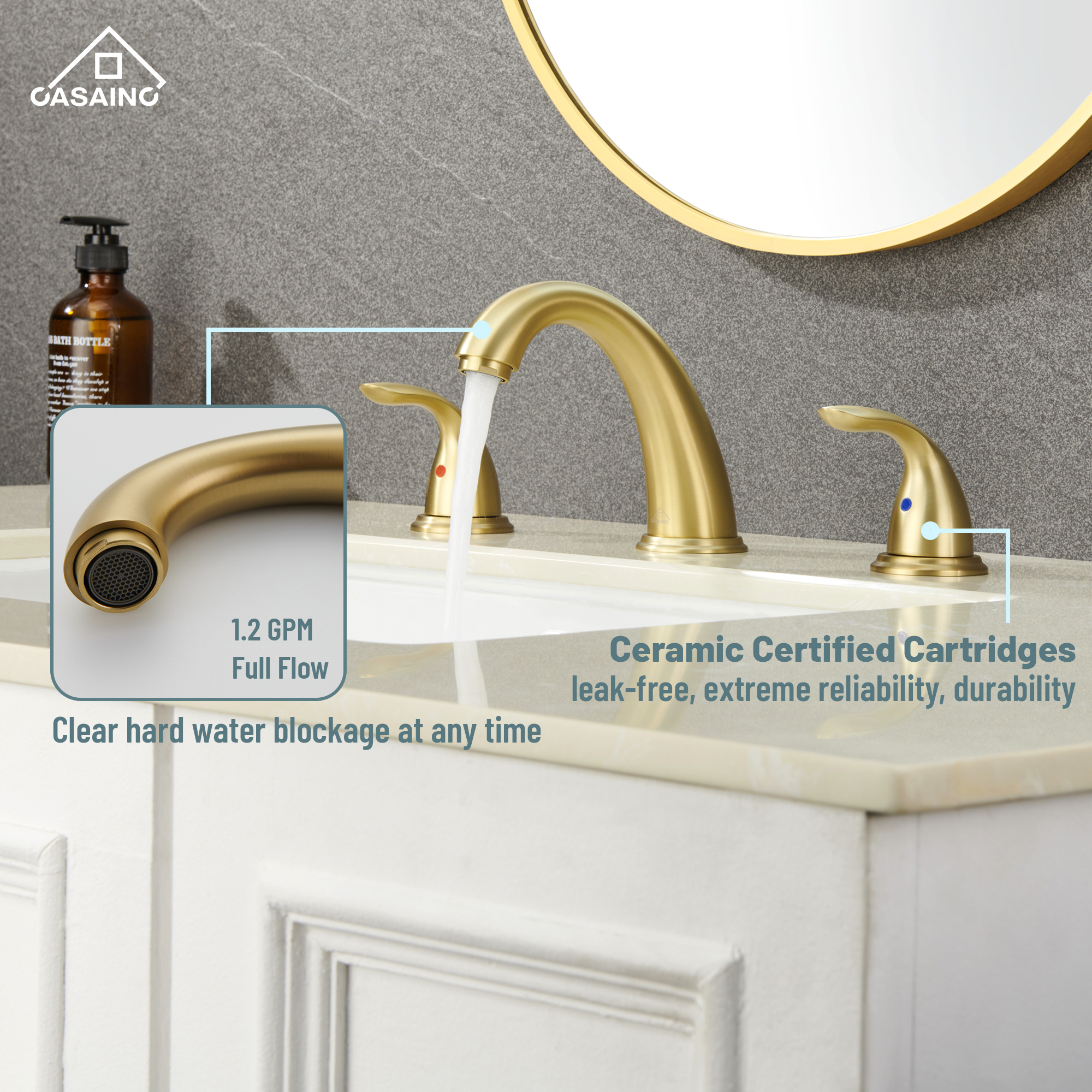 Casainc 4 Inch 2-Handle Bathroom Sink Faucet with Drain Assembly Matte Black/Brushed Nickel/Oil Rubbed Bronz/Brushed Gold 