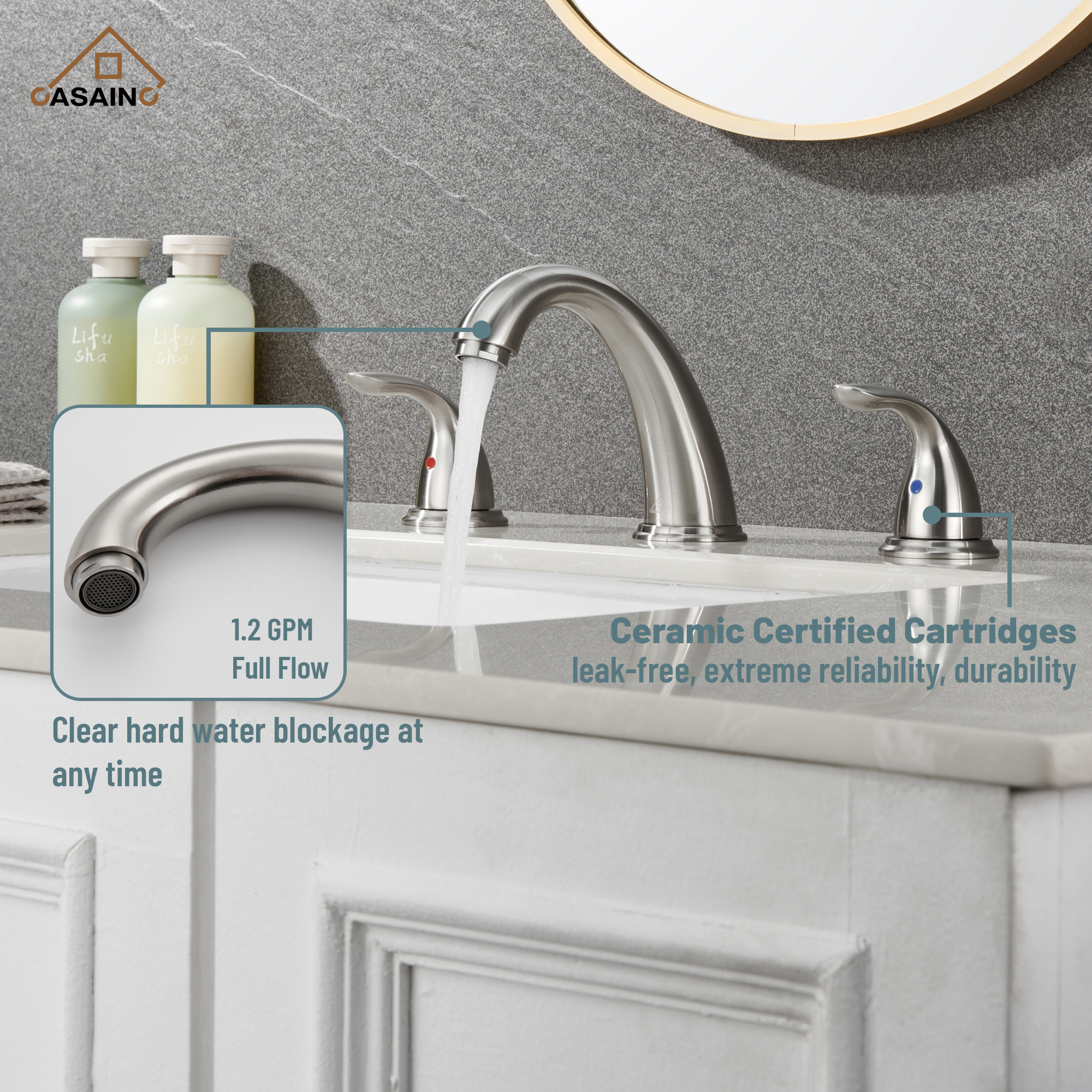 Casainc 4 Inch 2-Handle Bathroom Sink Faucet with Drain Assembly Matte Black/Brushed Nickel/Oil Rubbed Bronz/Brushed Gold 