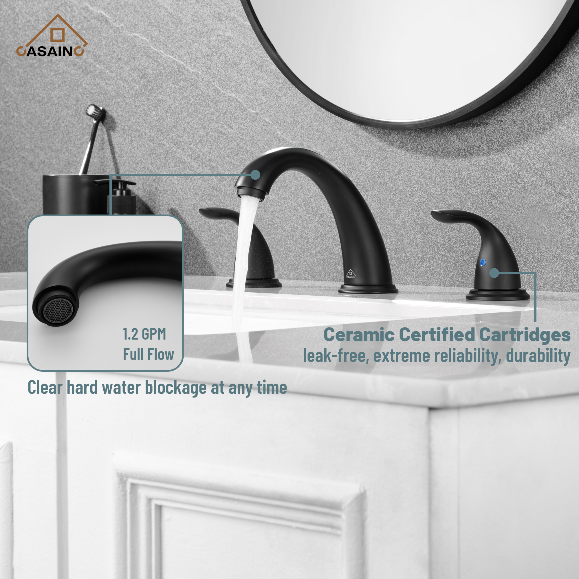 Casainc 4 Inch 2-Handle Bathroom Sink Faucet with Drain Assembly Matte Black/Brushed Nickel/Oil Rubbed Bronz/Brushed Gold 