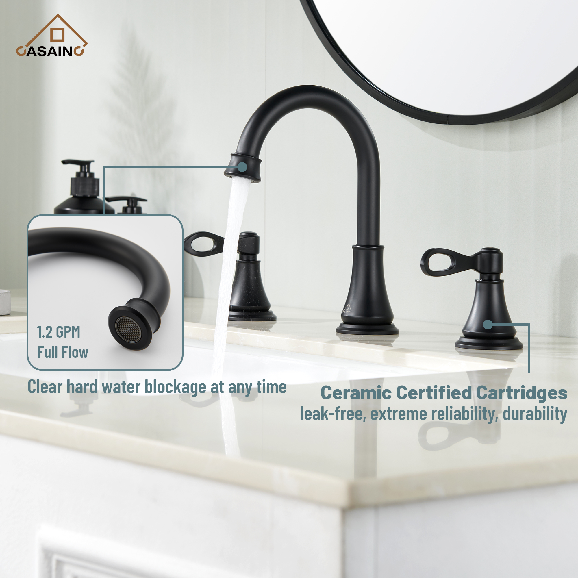 Casainc 8" Brass Bathroom Sink Faucet 3 Hole Gold Bathroom Faucet  2 Handle Gold Faucet for Bathroom Sink with Pop-up Drain Assembly Widespread Vanity Faucets